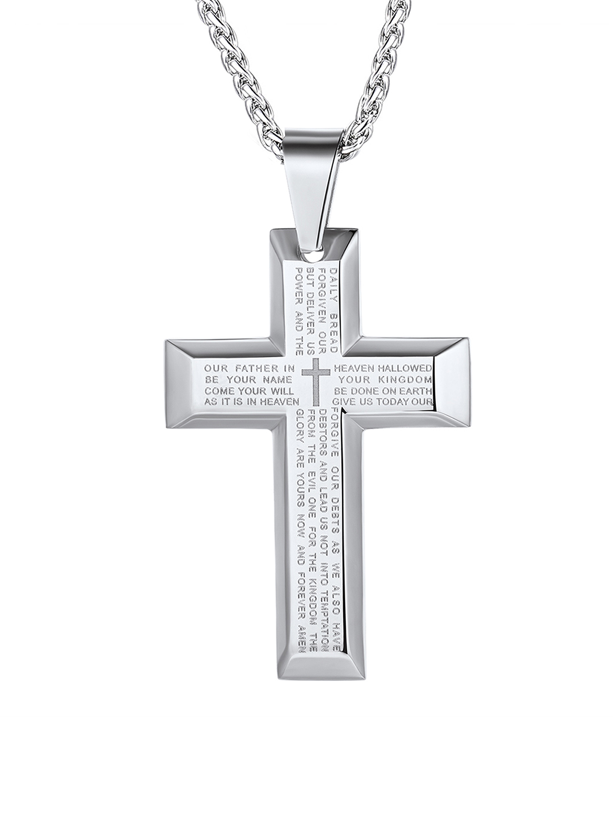 Cross Pendant Matthew Bible Verse Necklace in Stainless