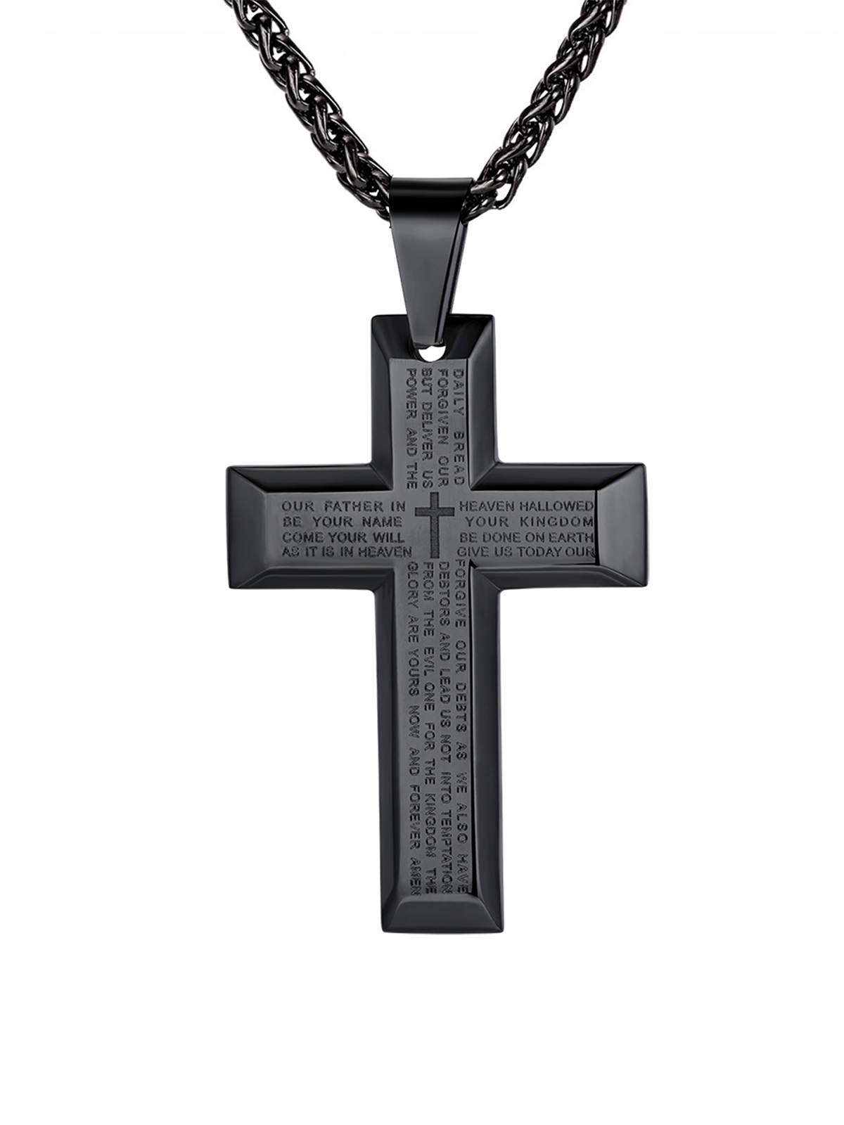 Cross Pendant Matthew Bible Verse Necklace in Black Plated