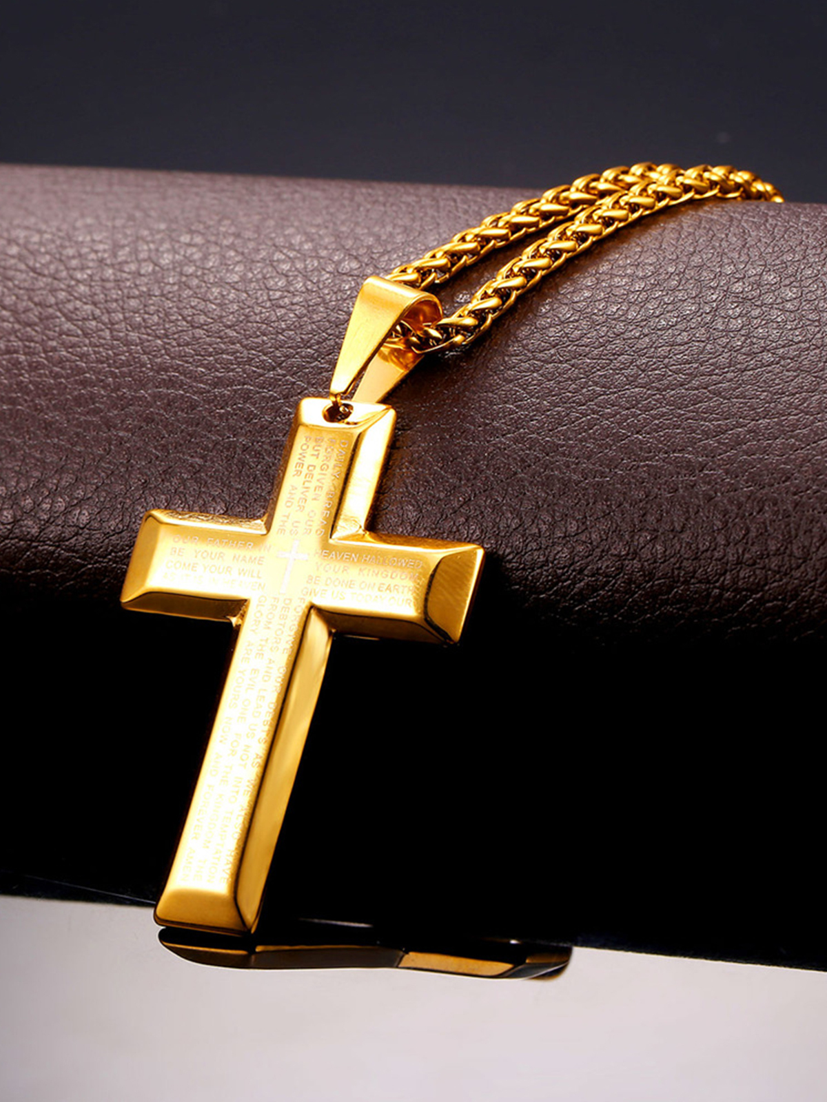 Cross Pendant Matthew Bible Verse Necklace in 18K Gold Plated