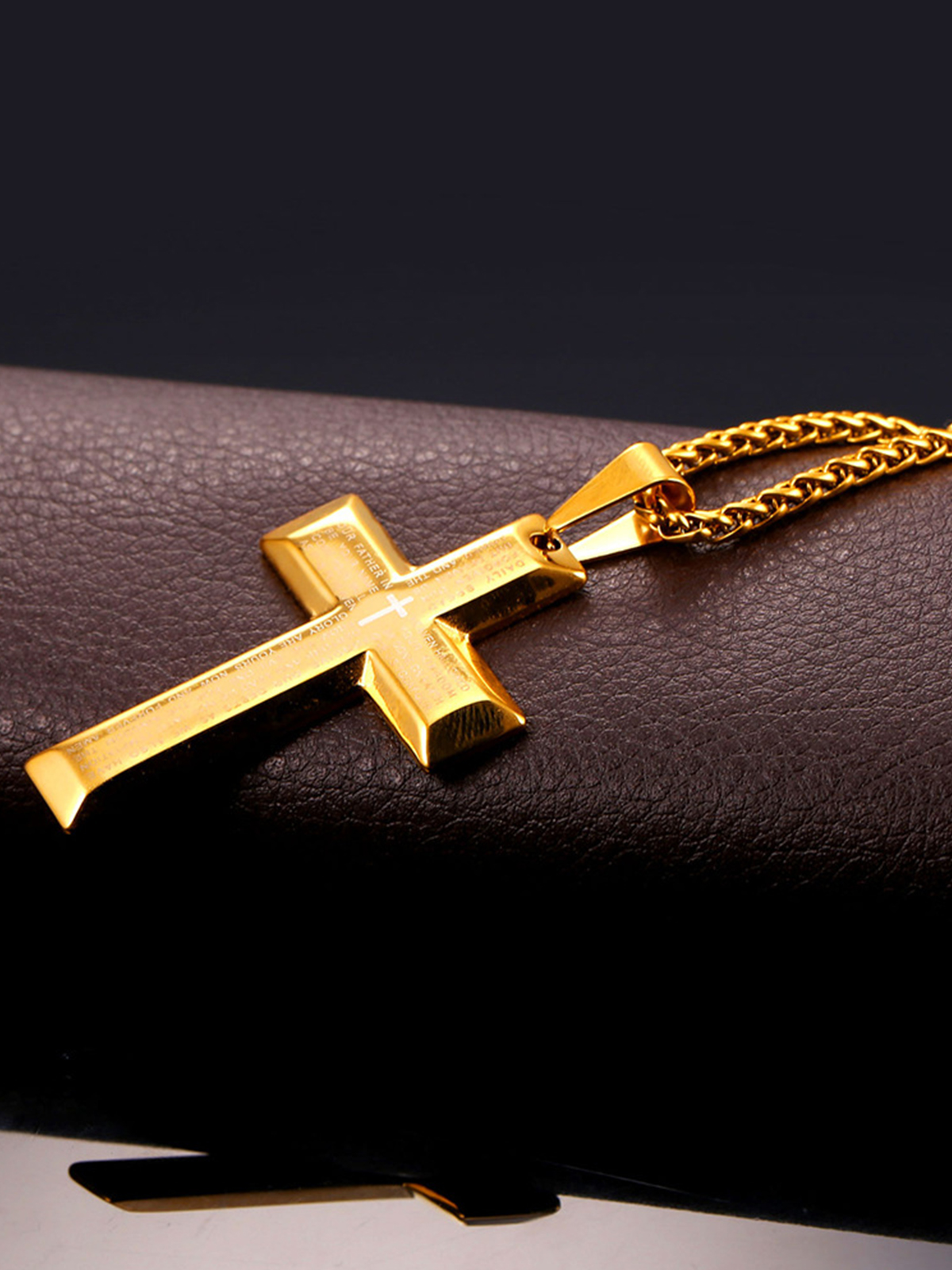 Cross Pendant Matthew Bible Verse Necklace in 18K Gold Plated