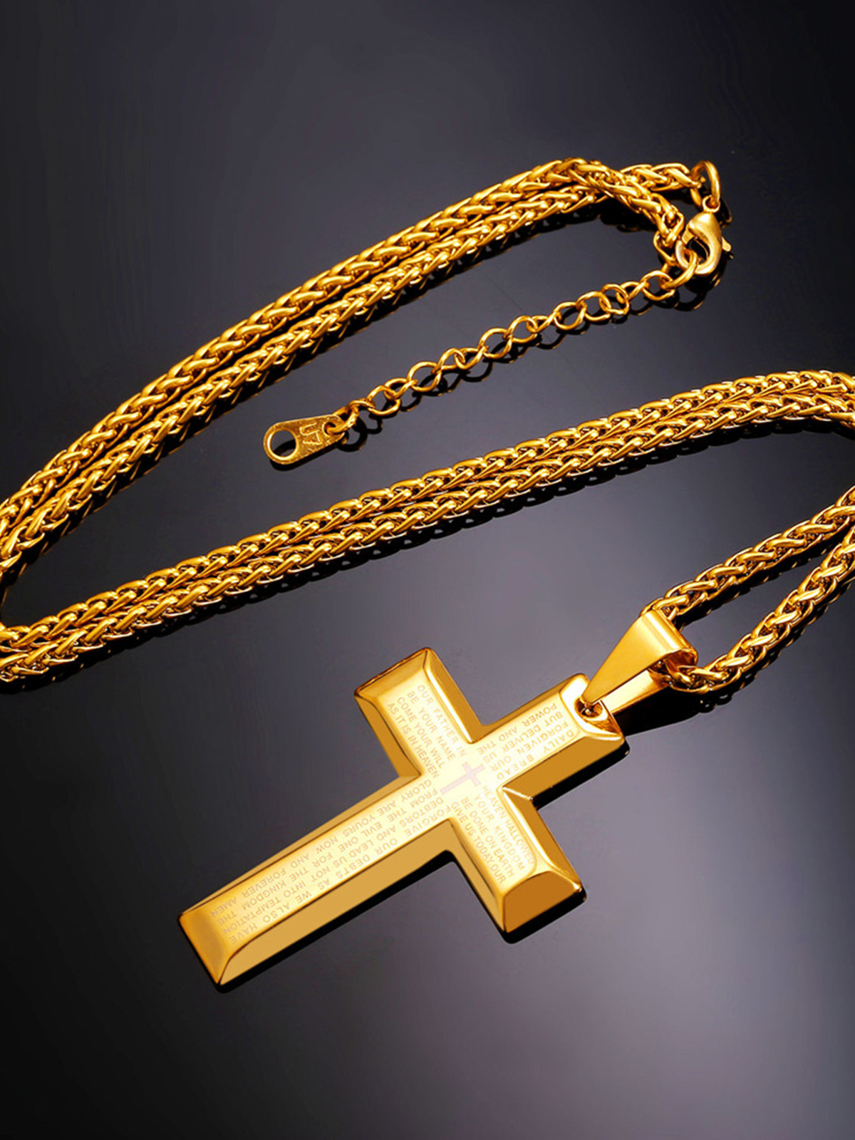 Cross Pendant Matthew Bible Verse Necklace in 18K Gold Plated