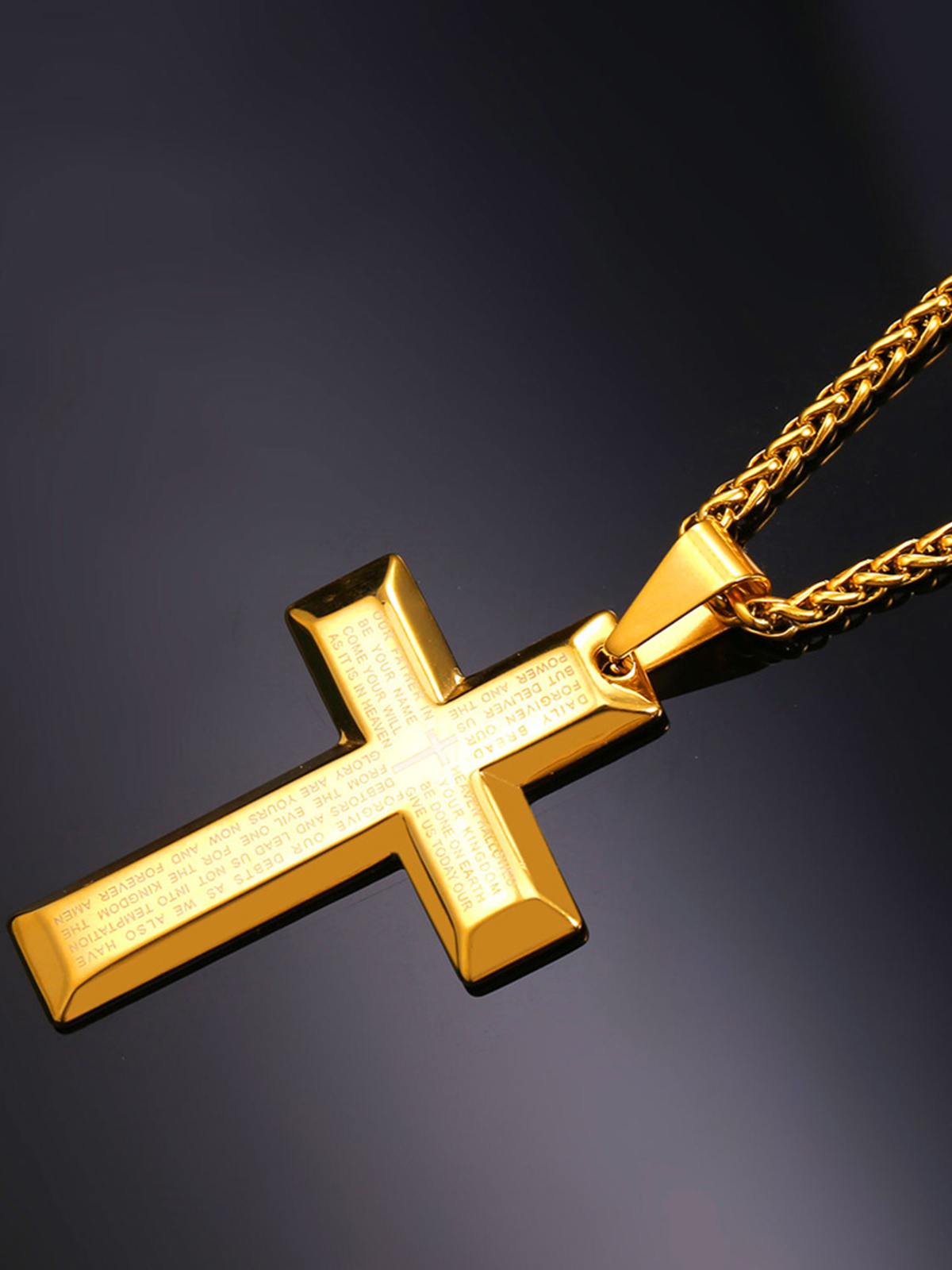 Cross Pendant Matthew Bible Verse Necklace in 18K Gold Plated