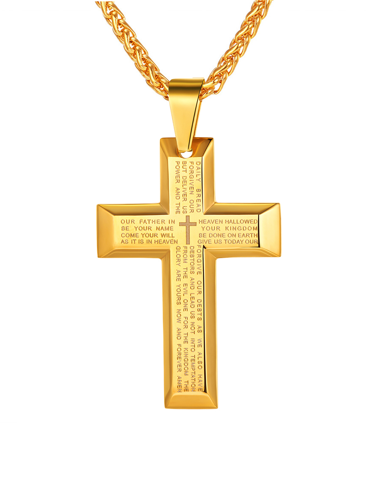 Cross Pendant Matthew Bible Verse Necklace in 18K Gold Plated