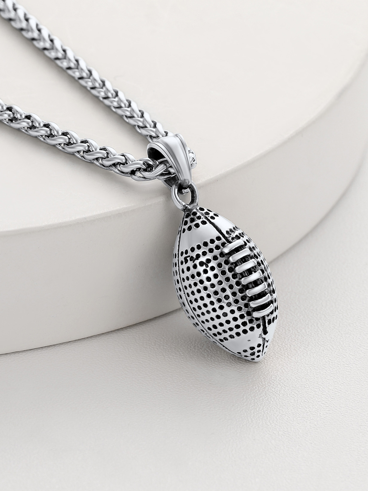 Rugby Pendant Sport Ball Necklace in Stainless