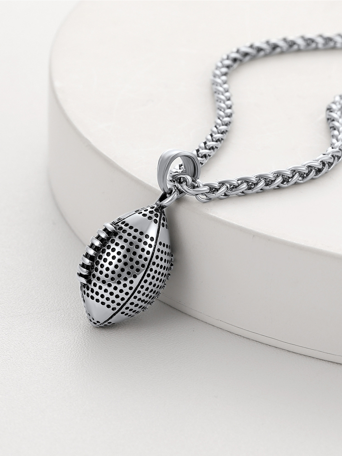 Rugby Pendant Sport Ball Necklace in Stainless