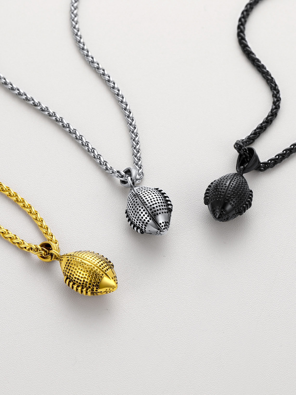Rugby Pendant Sport Ball Necklace in Black