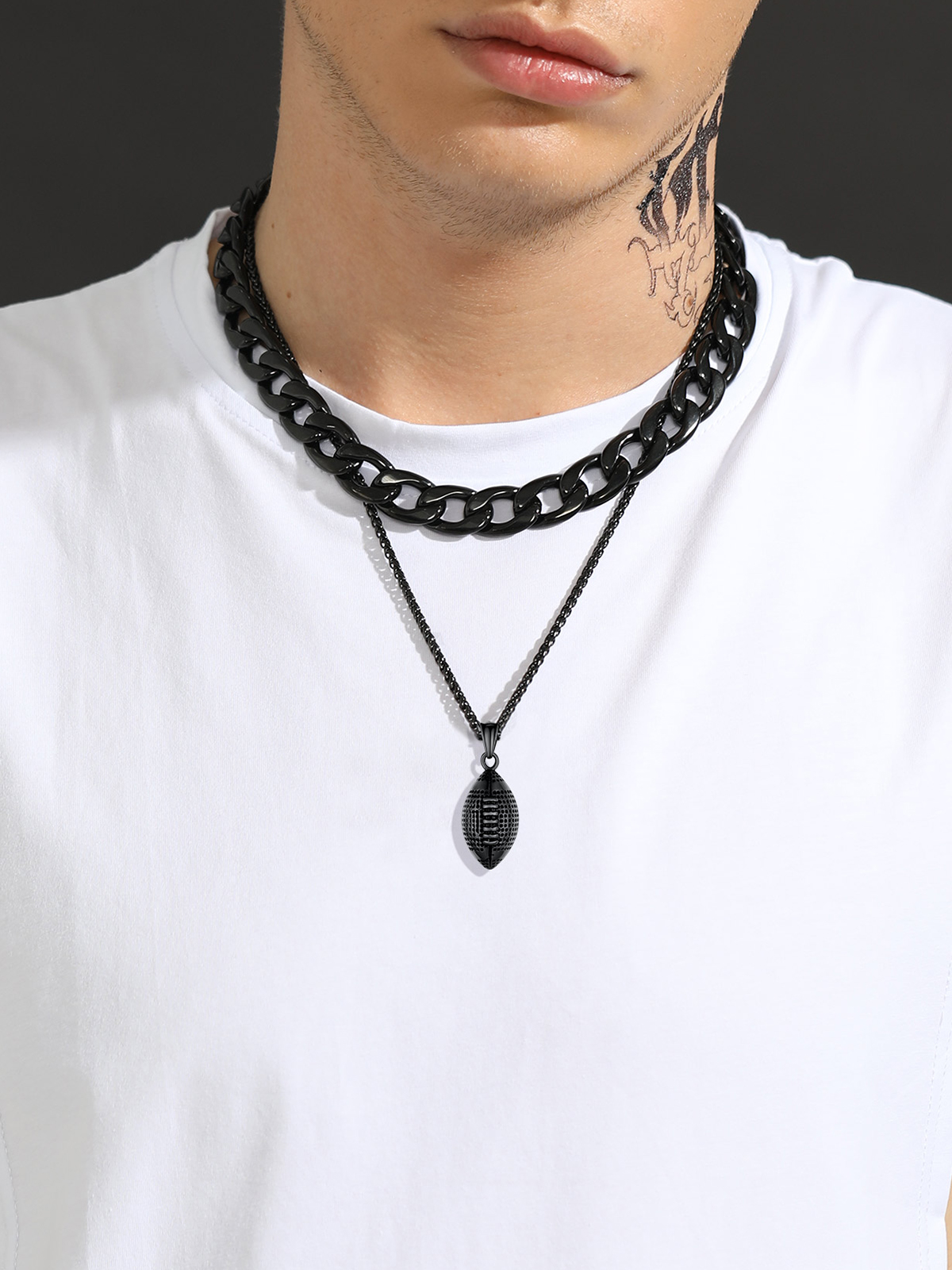 Rugby Pendant Sport Ball Necklace in Black