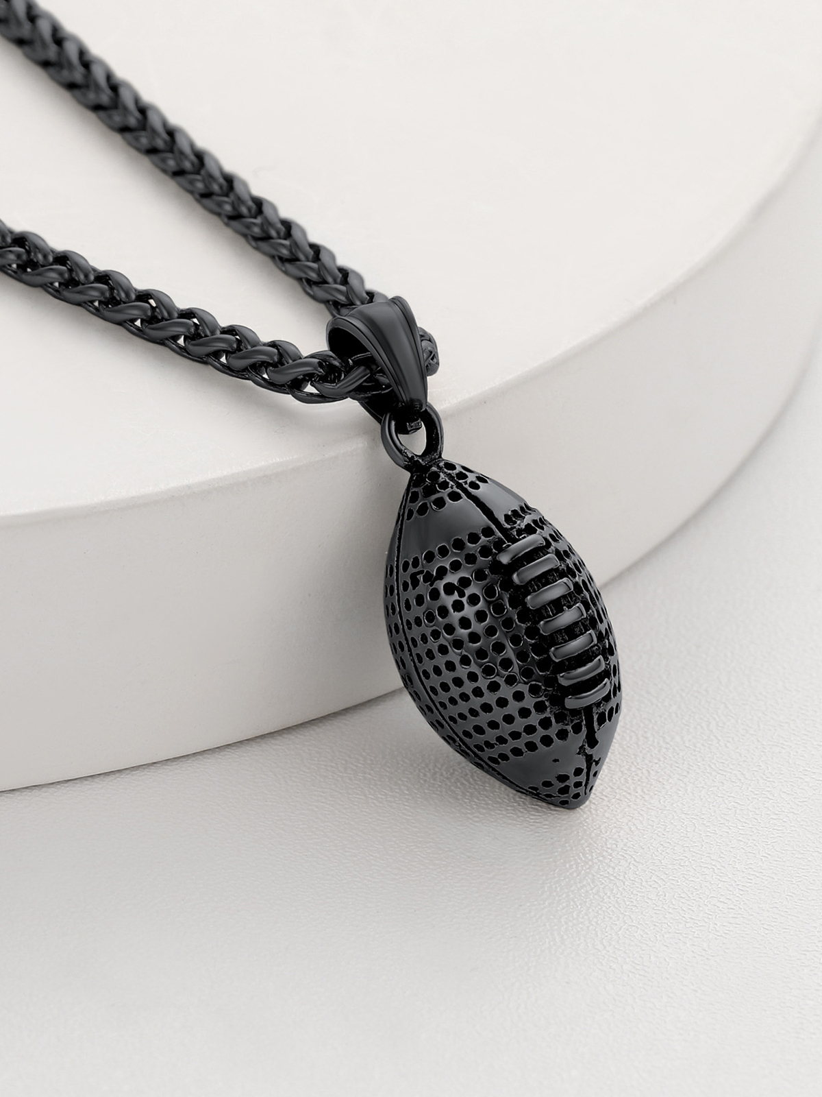 Rugby Pendant Sport Ball Necklace in Black