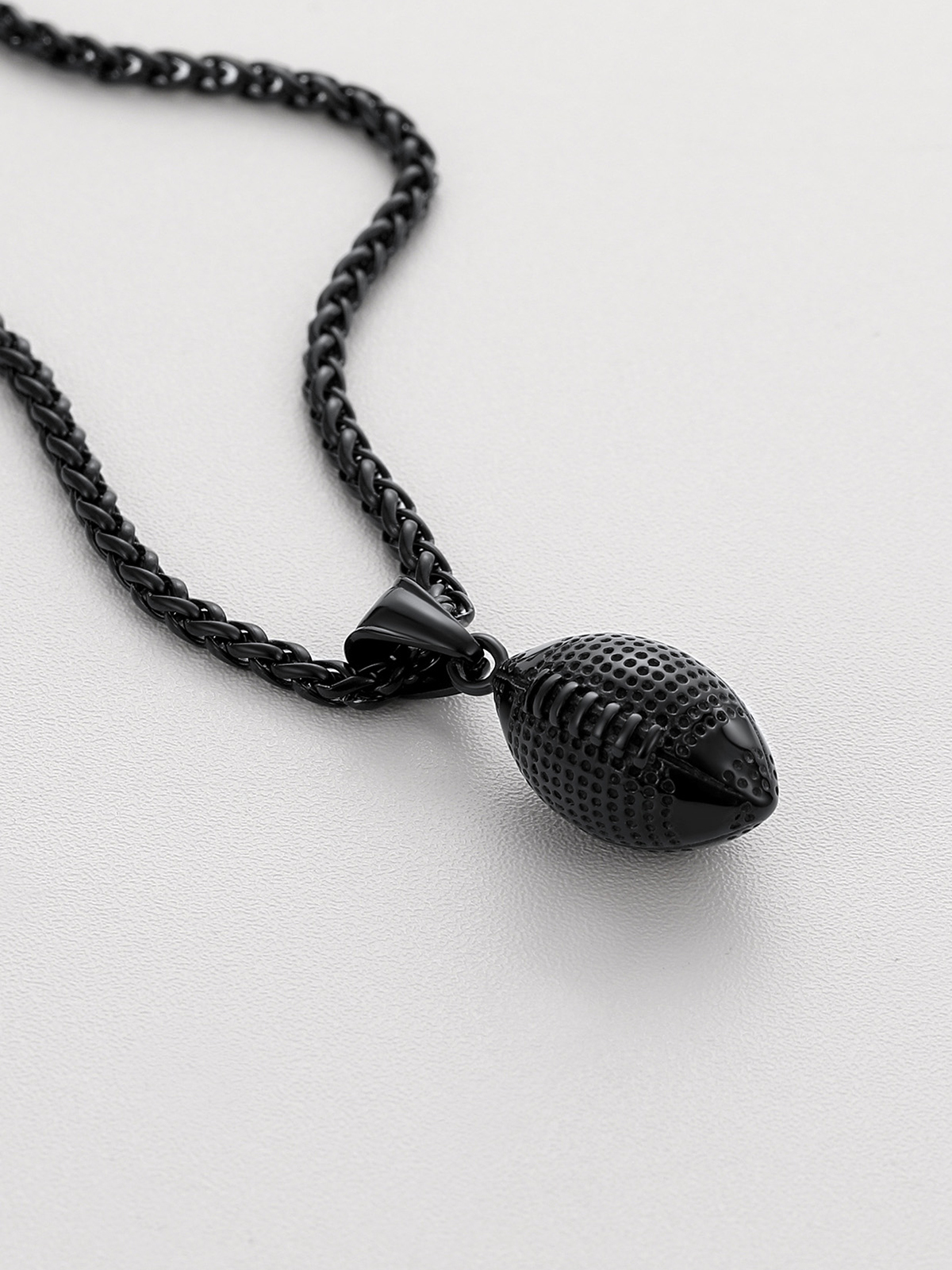 Rugby Pendant Sport Ball Necklace in Black