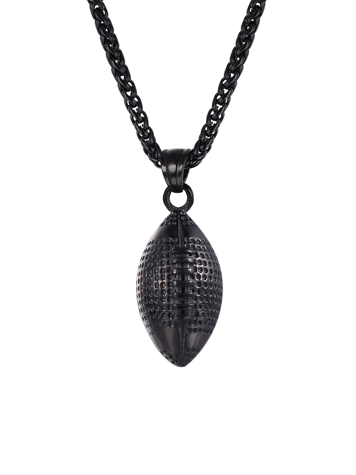 Rugby Pendant Sport Ball Necklace in Black