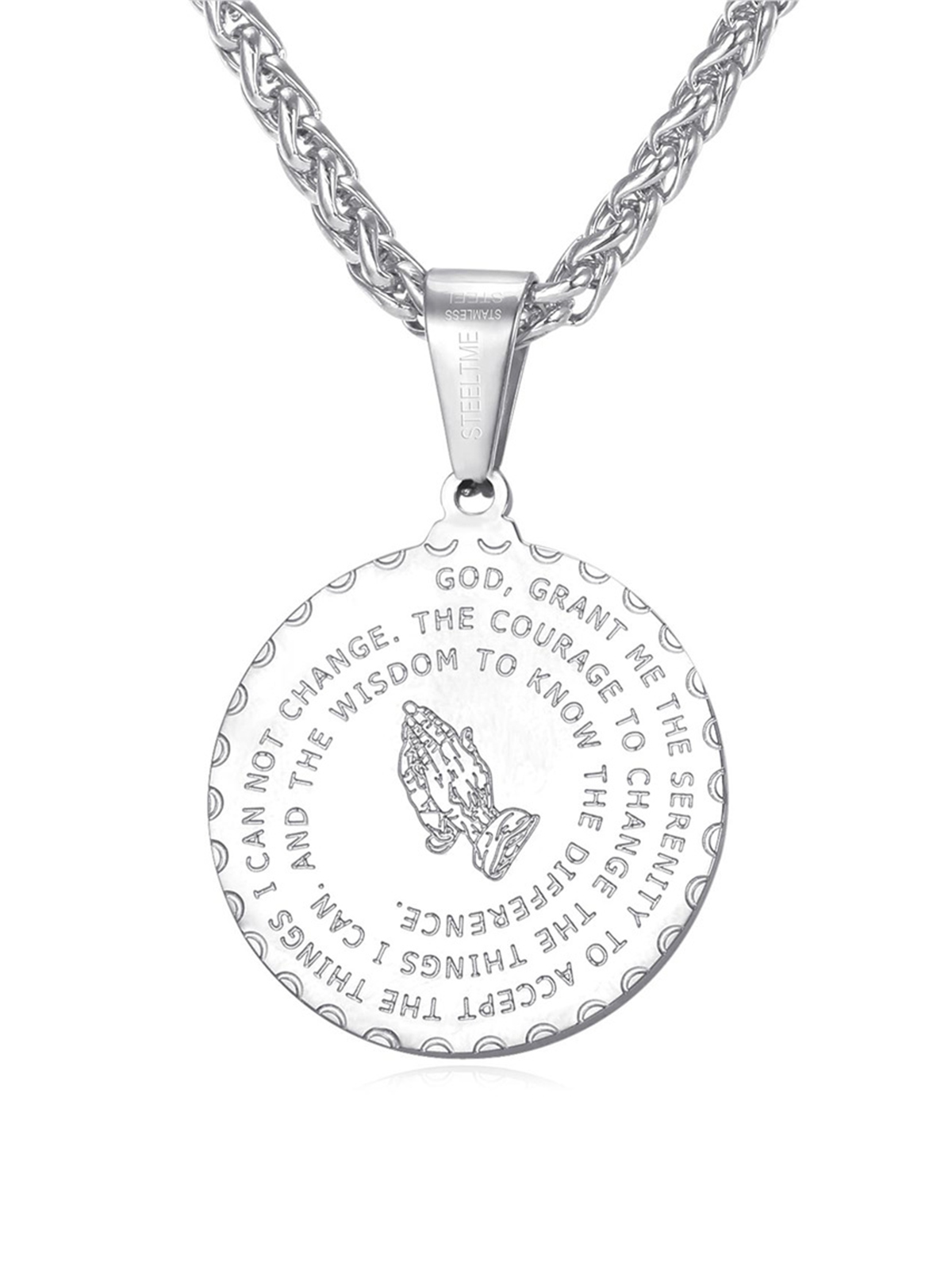 Bible Verse Prayer Pendant Round Coin Medal Necklace in Stainless
