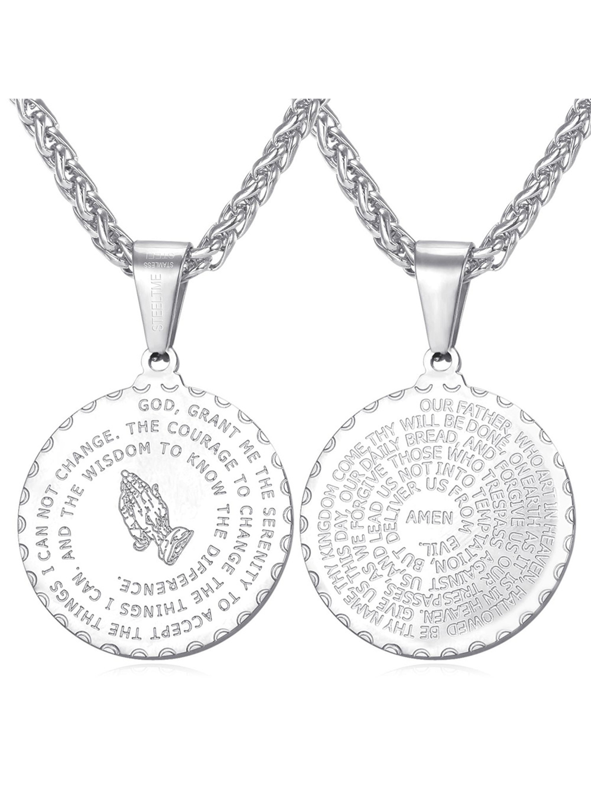 Bible Verse Prayer Pendant Round Coin Medal Necklace in Stainless