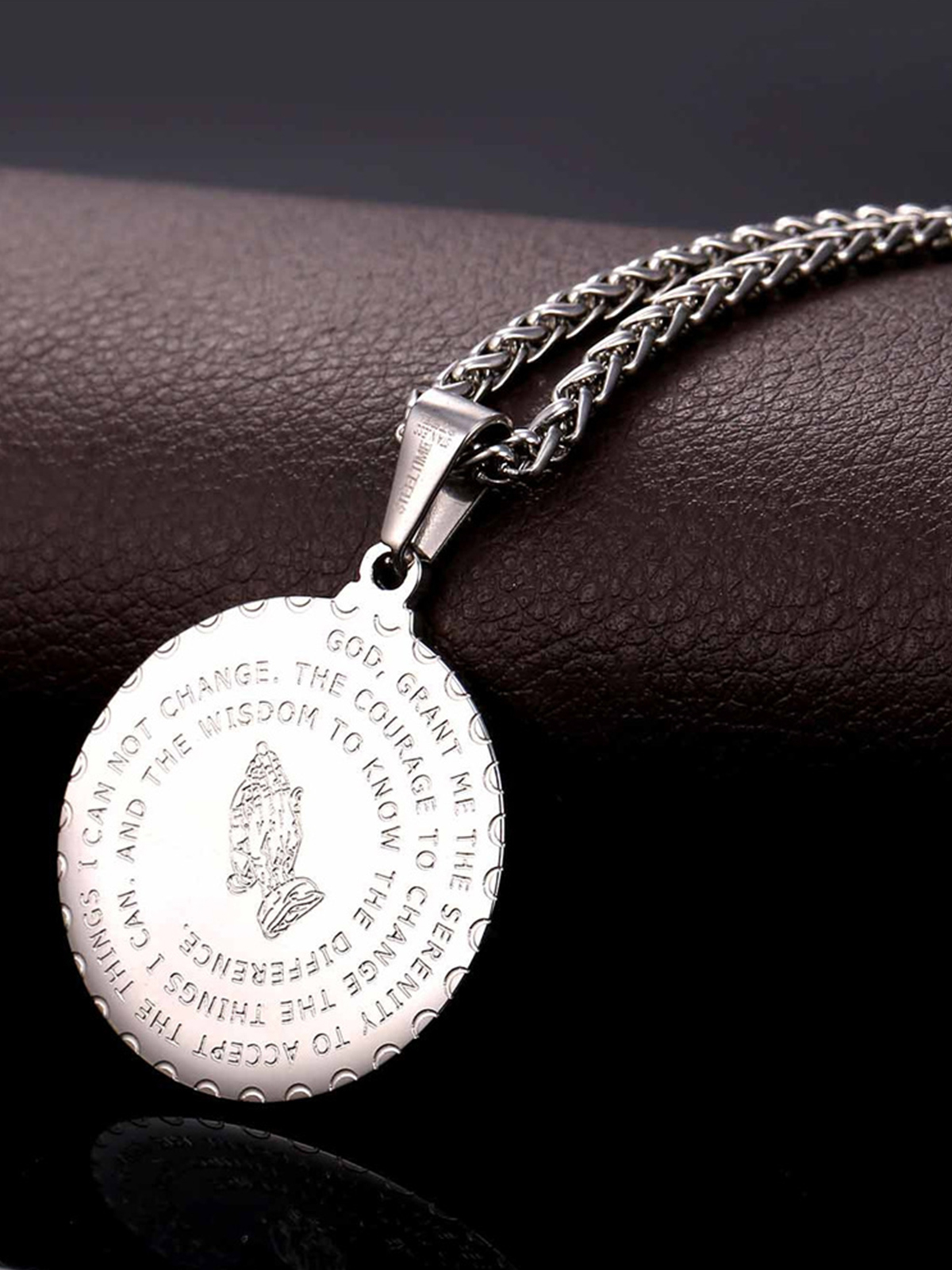 Bible Verse Prayer Pendant Round Coin Medal Necklace in Stainless