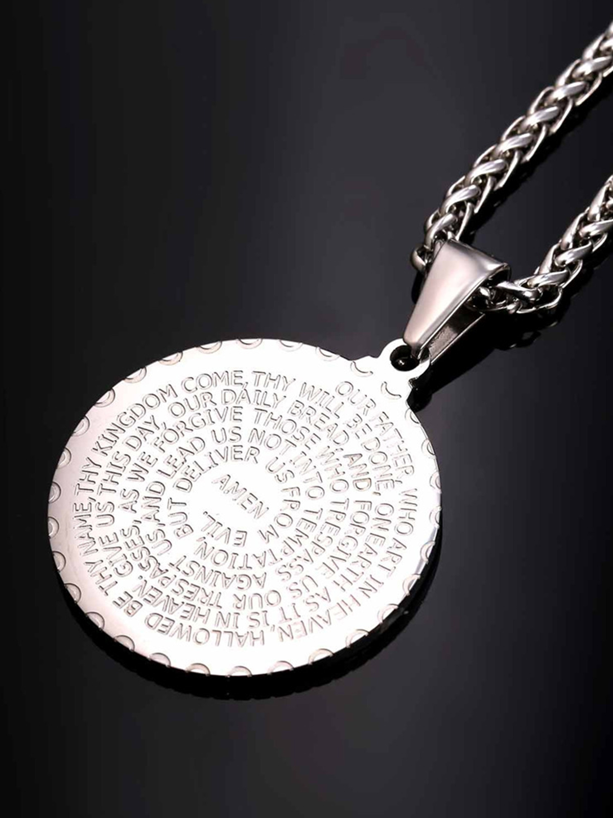 Bible Verse Prayer Pendant Round Coin Medal Necklace in Stainless