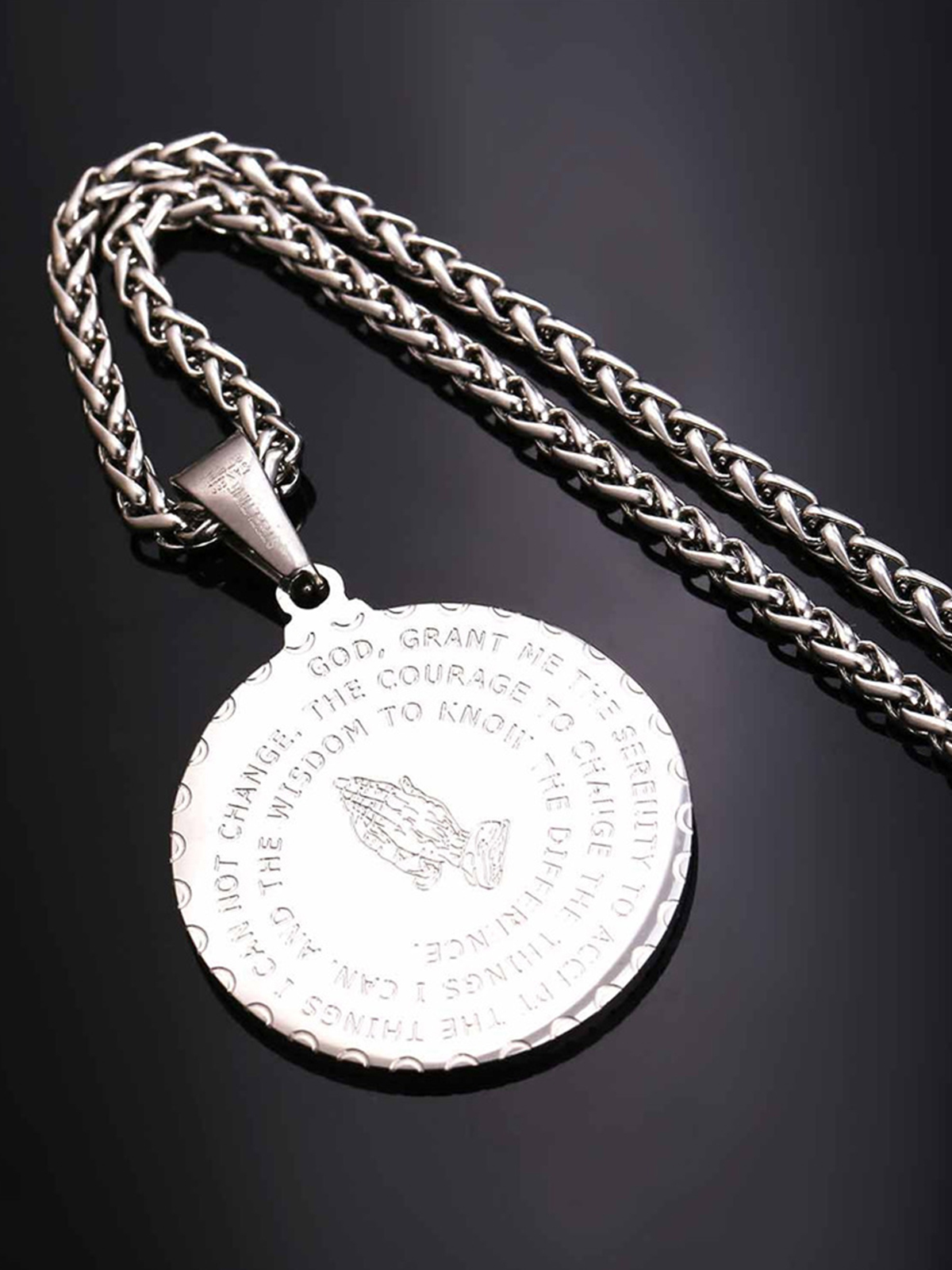 Bible Verse Prayer Pendant Round Coin Medal Necklace in Stainless