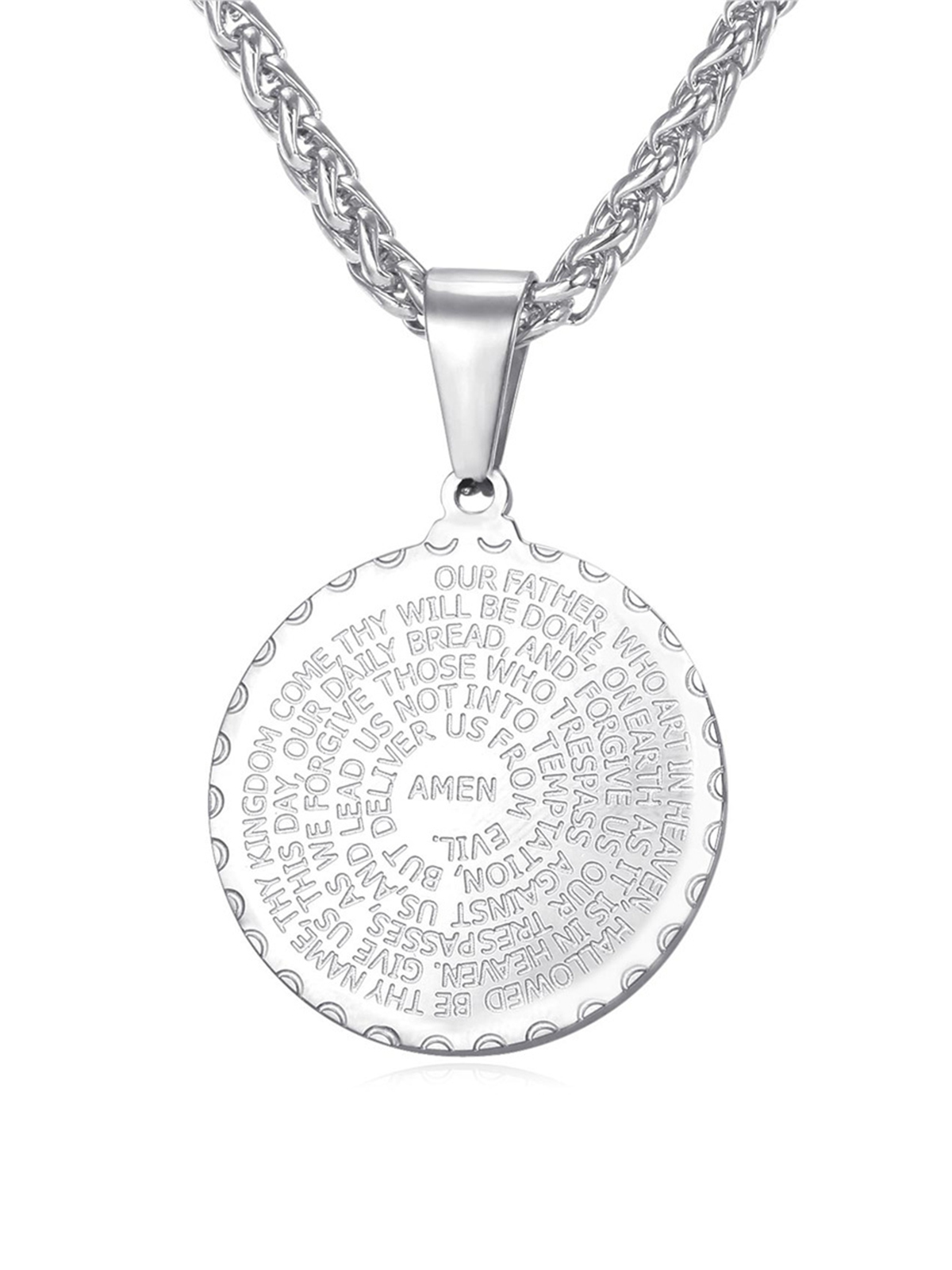 Bible Verse Prayer Pendant Round Coin Medal Necklace in Stainless