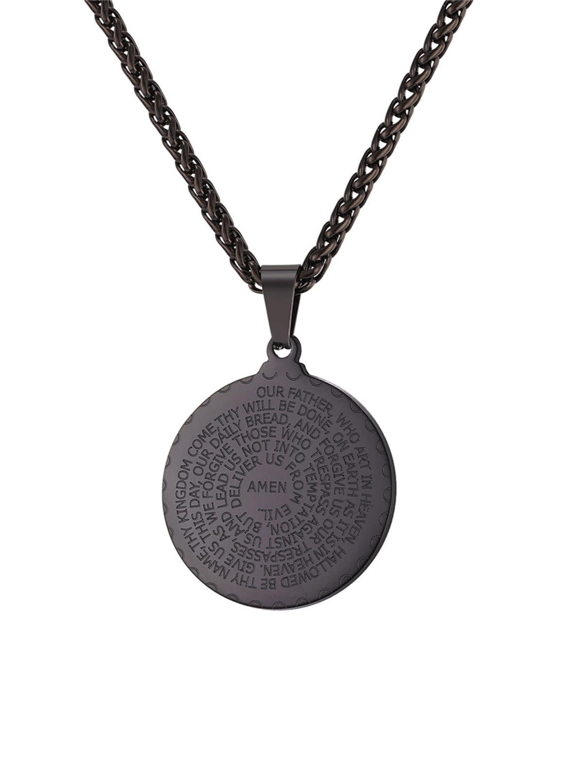 Bible Verse Prayer Pendant Round Coin Medal Necklace in Black
