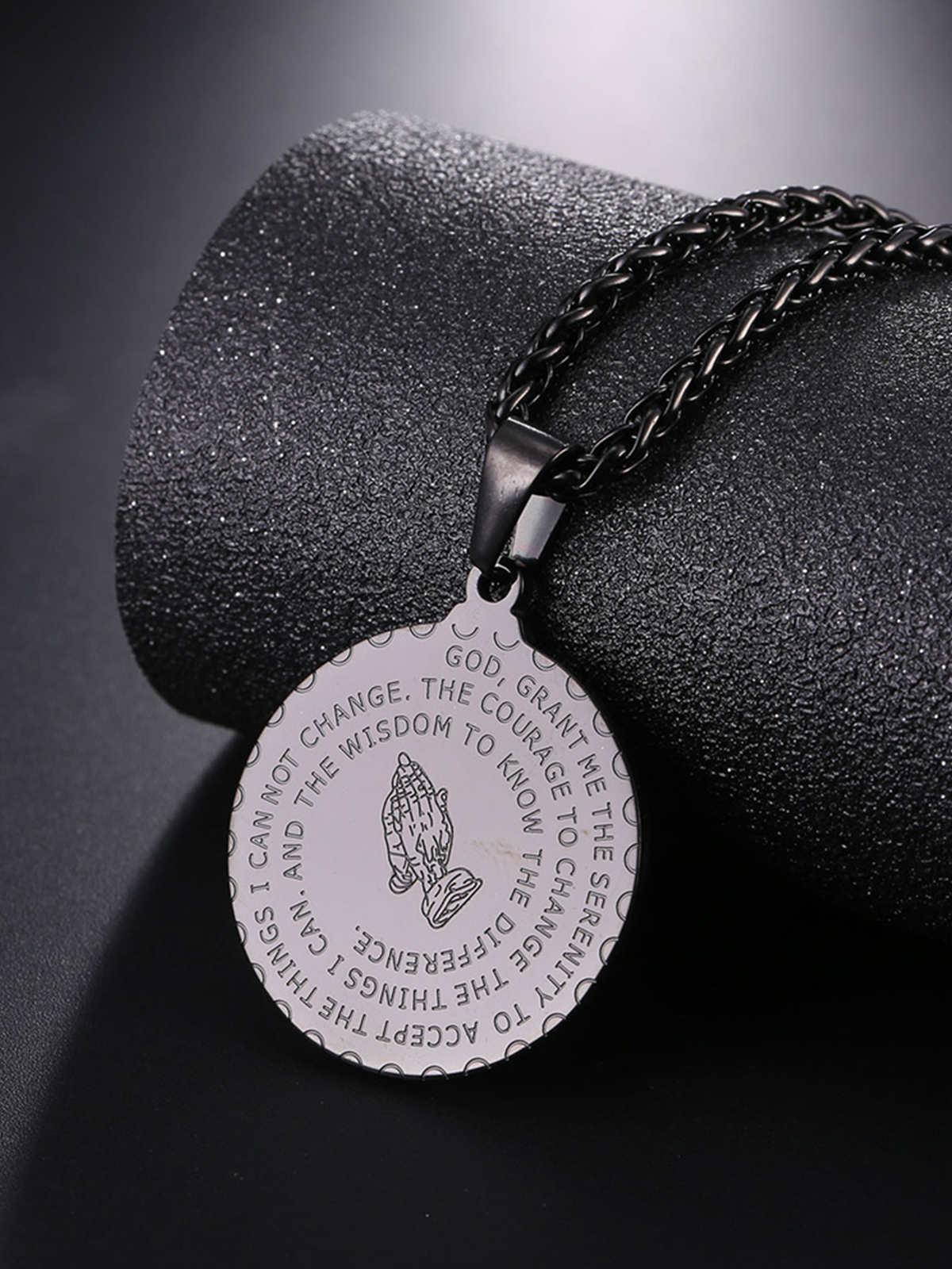Bible Verse Prayer Pendant Round Coin Medal Necklace in Black