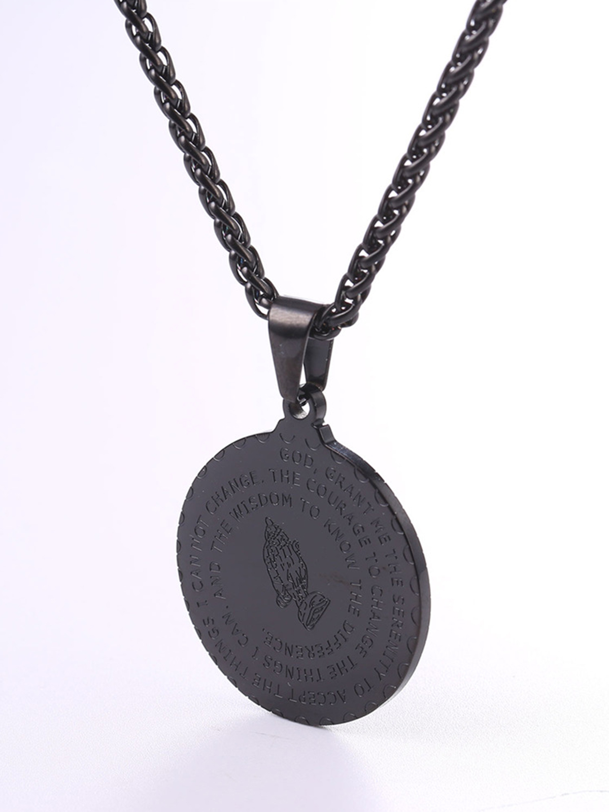 Bible Verse Prayer Pendant Round Coin Medal Necklace in Black