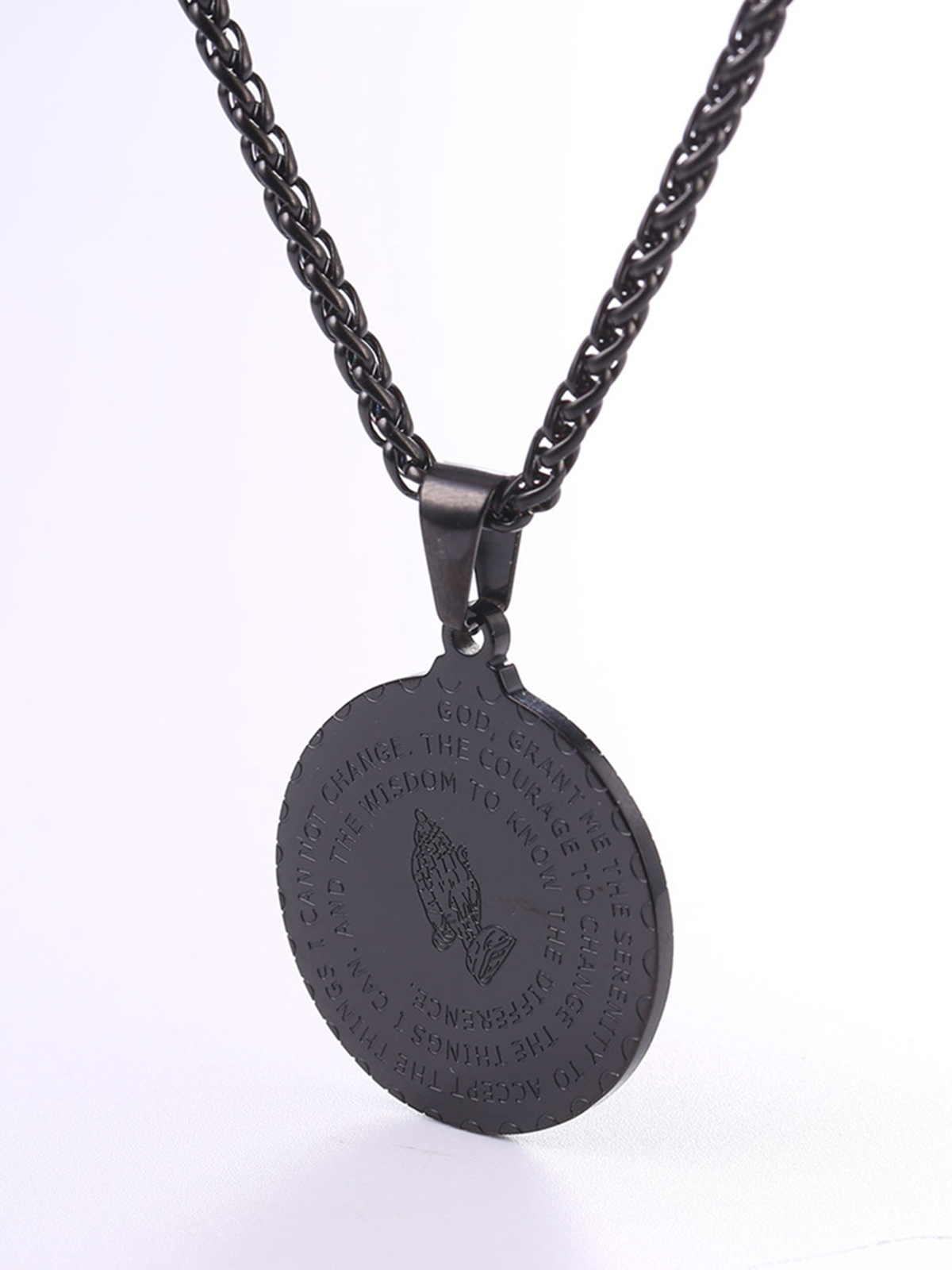 Bible Verse Prayer Pendant Round Coin Medal Necklace in Black