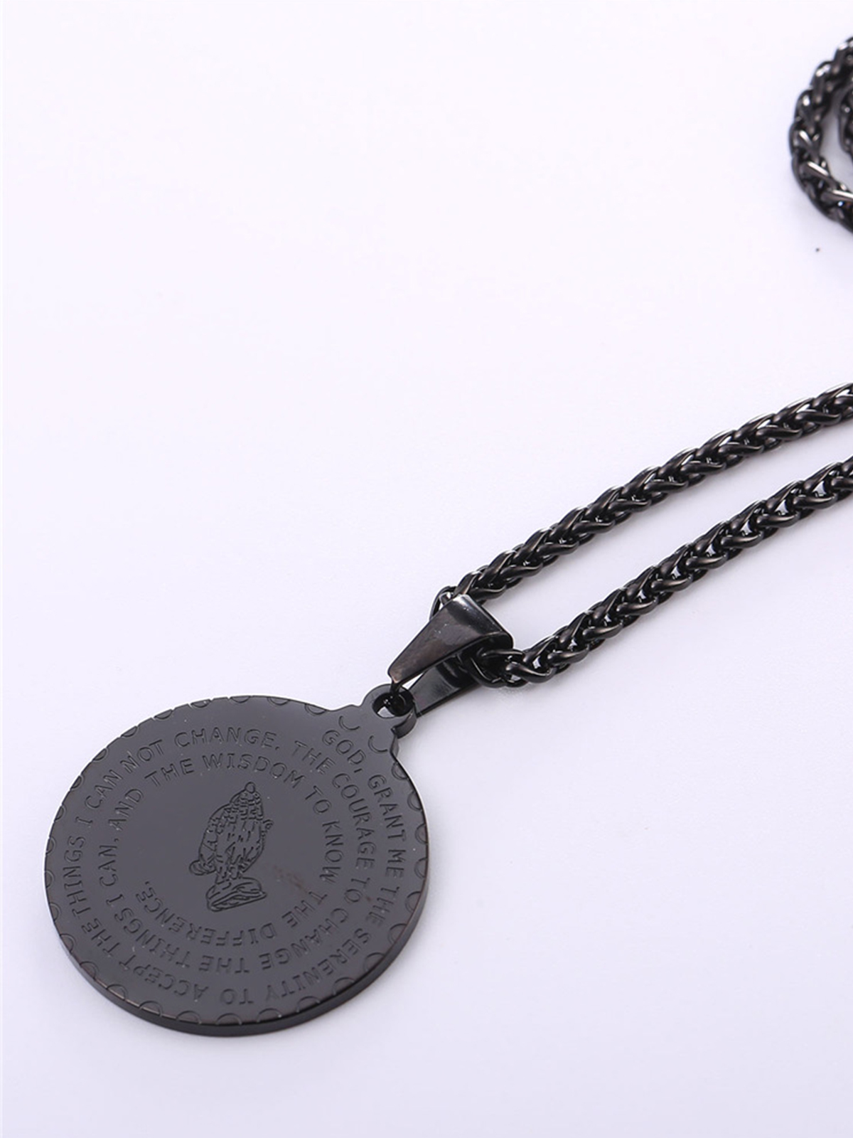 Bible Verse Prayer Pendant Round Coin Medal Necklace in Black