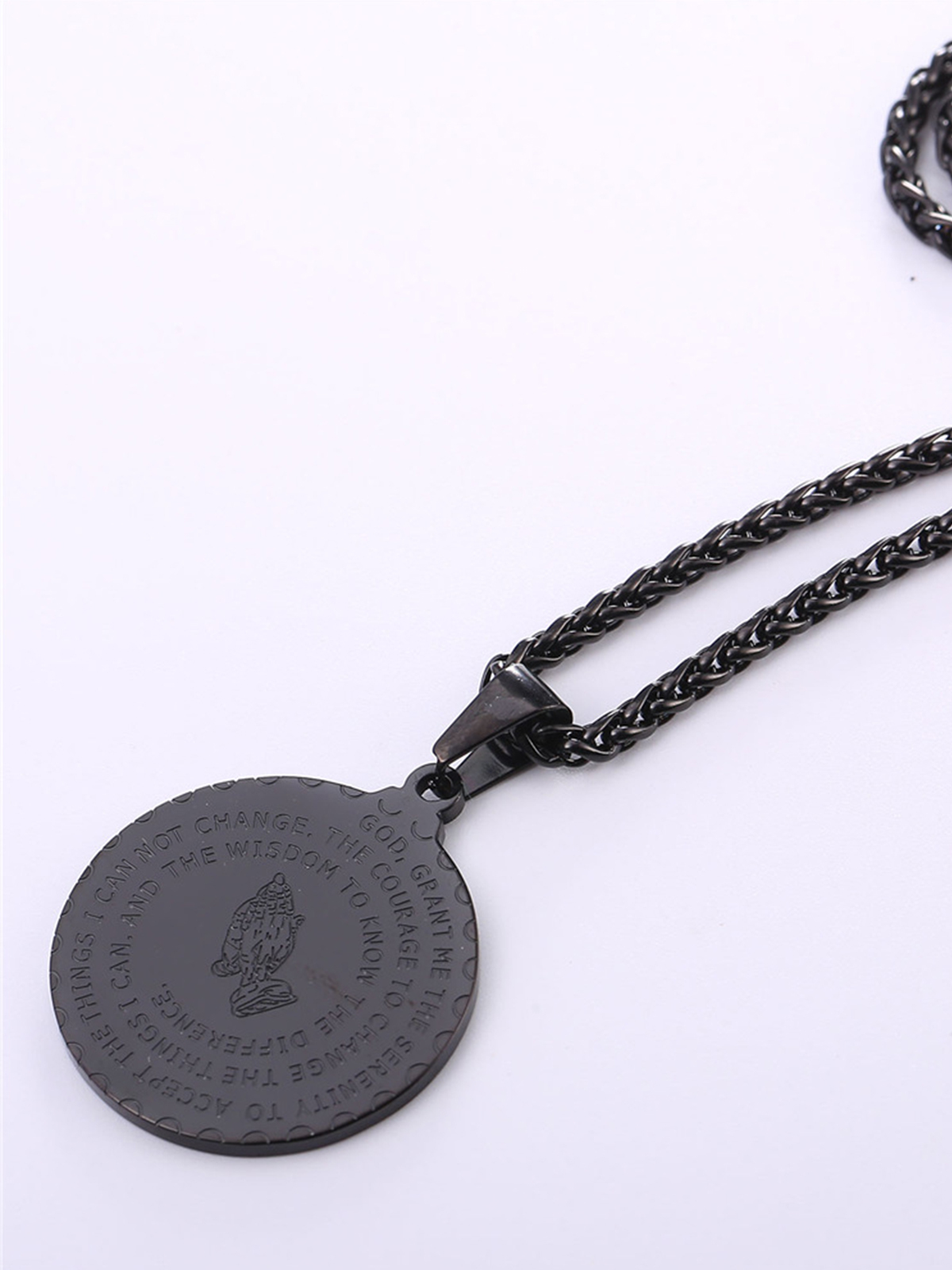 Bible Verse Prayer Pendant Round Coin Medal Necklace in Black