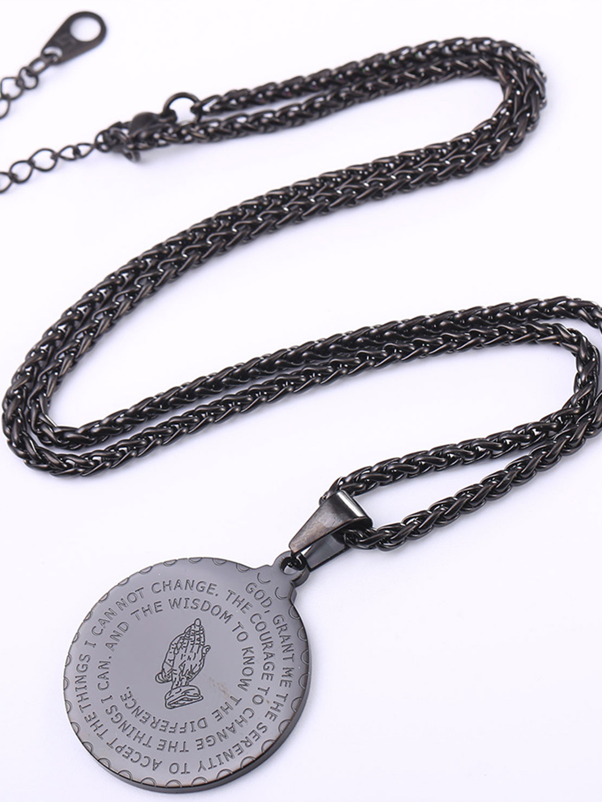 Bible Verse Prayer Pendant Round Coin Medal Necklace in Black