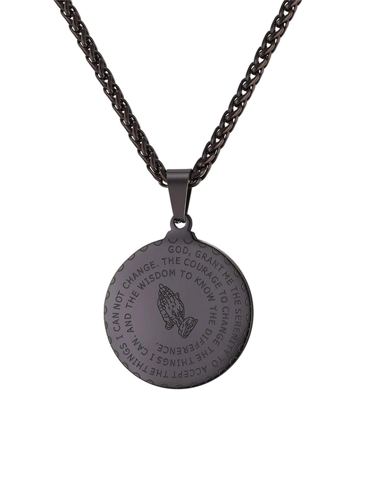 Bible Verse Prayer Pendant Round Coin Medal Necklace in Black