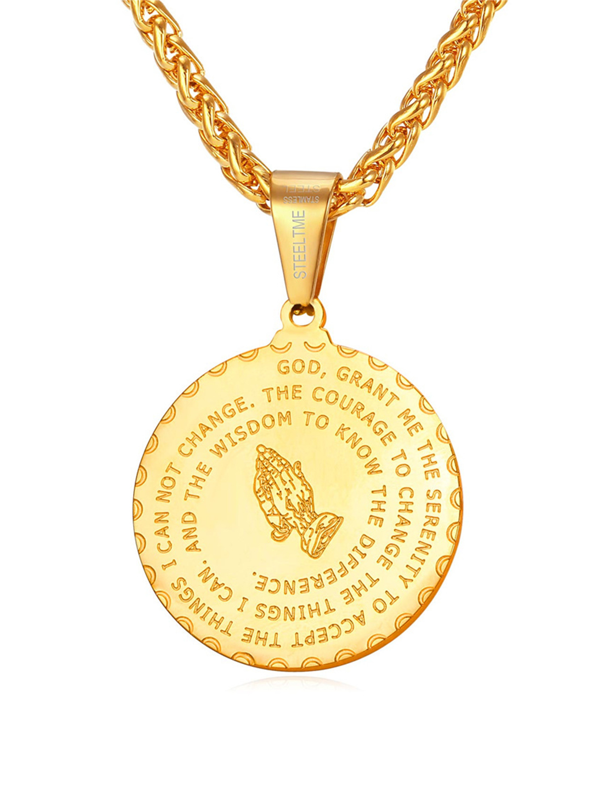 Bible Verse Prayer Pendant Round Coin Medal Necklace in 18K Gold