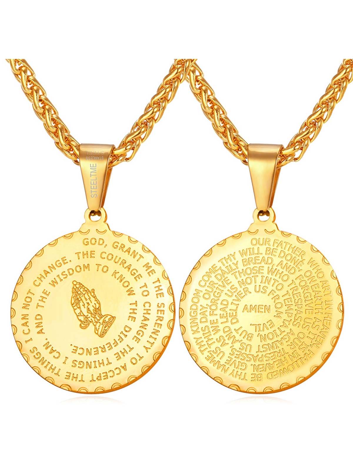 Bible Verse Prayer Pendant Round Coin Medal Necklace in 18K Gold