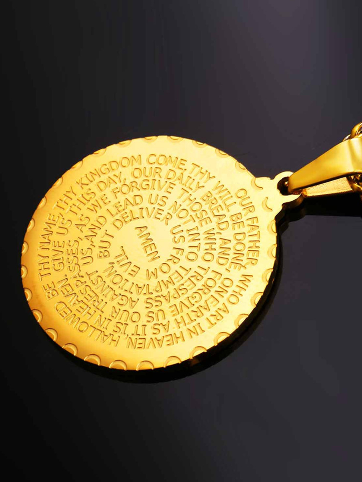 Bible Verse Prayer Pendant Round Coin Medal Necklace in 18K Gold