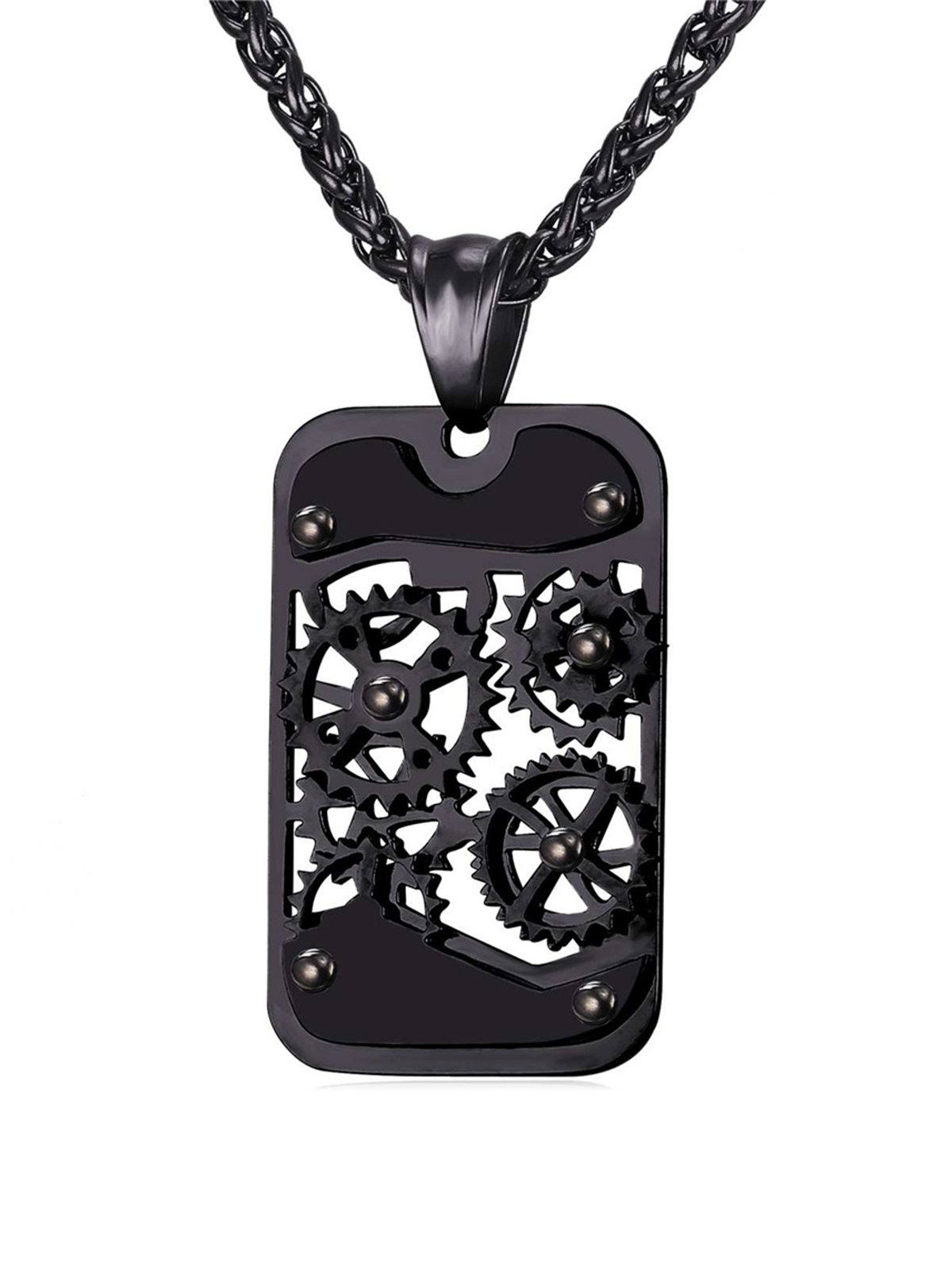 Rotatable Gear Pendant Steampunk Necklace in Black Plated