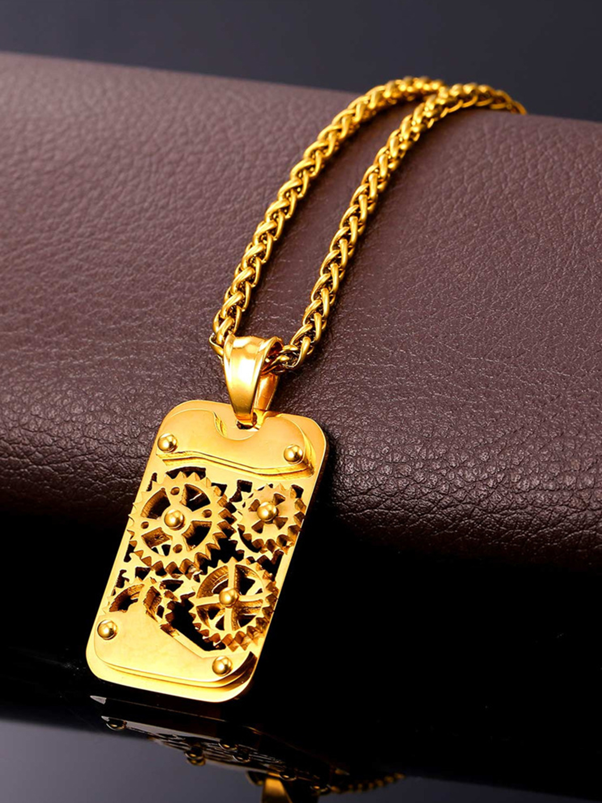 Rotatable Gear Pendant Steampunk Necklace in 18K Gold Plated