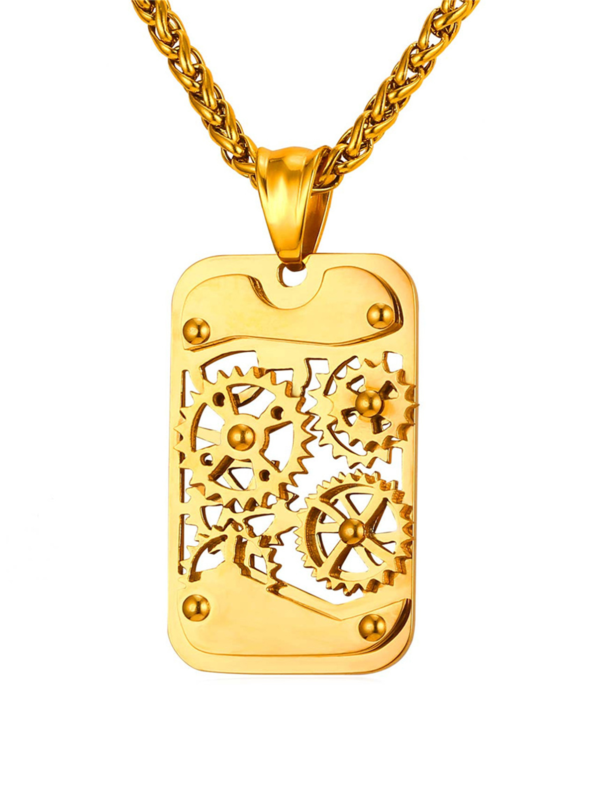 Rotatable Gear Pendant Steampunk Necklace in 18K Gold Plated