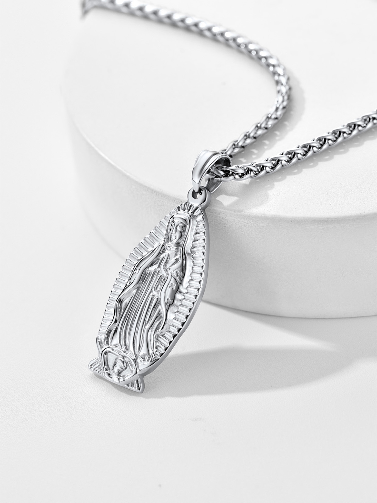 Virgin Mary Pendant Lady of Guadalupe Necklace in Stainless