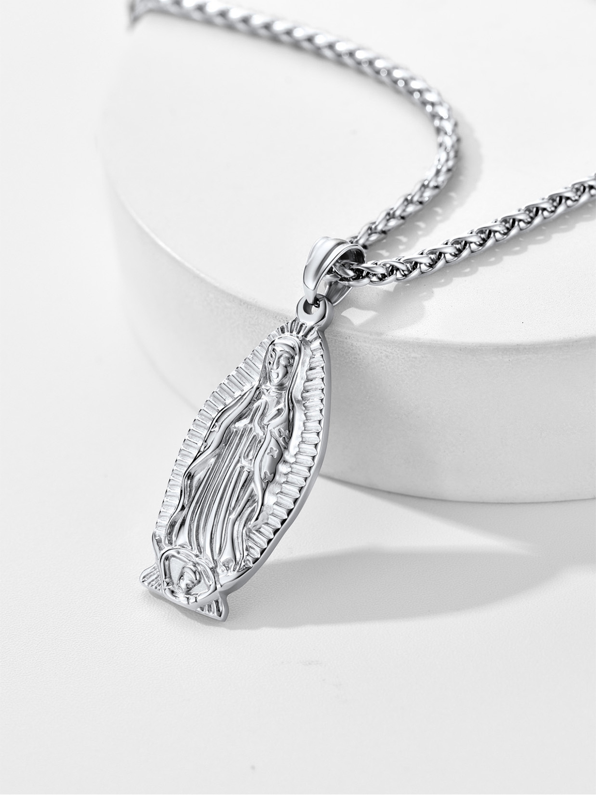 Virgin Mary Pendant Lady of Guadalupe Necklace in Stainless