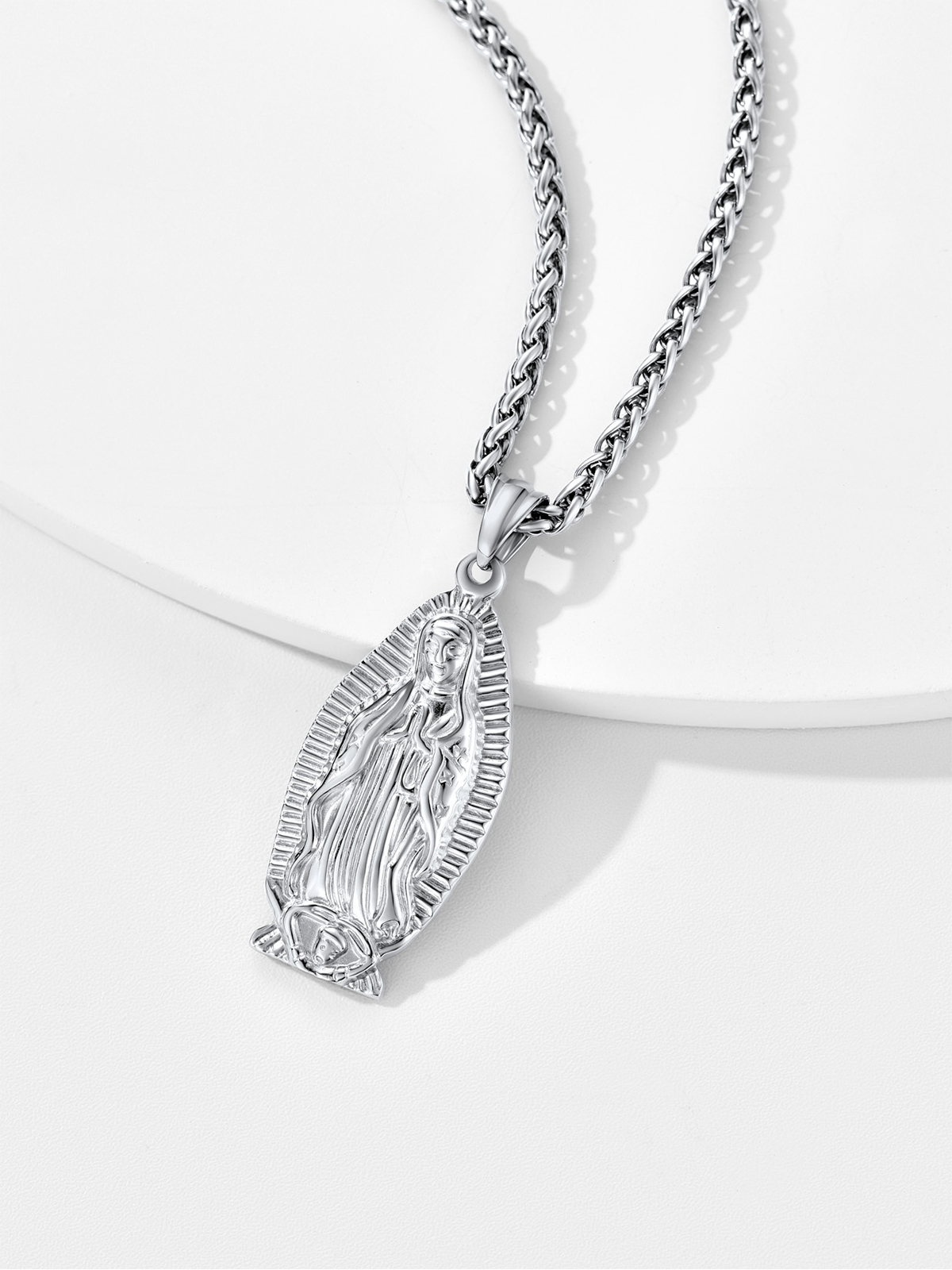 Virgin Mary Pendant Lady of Guadalupe Necklace in Stainless