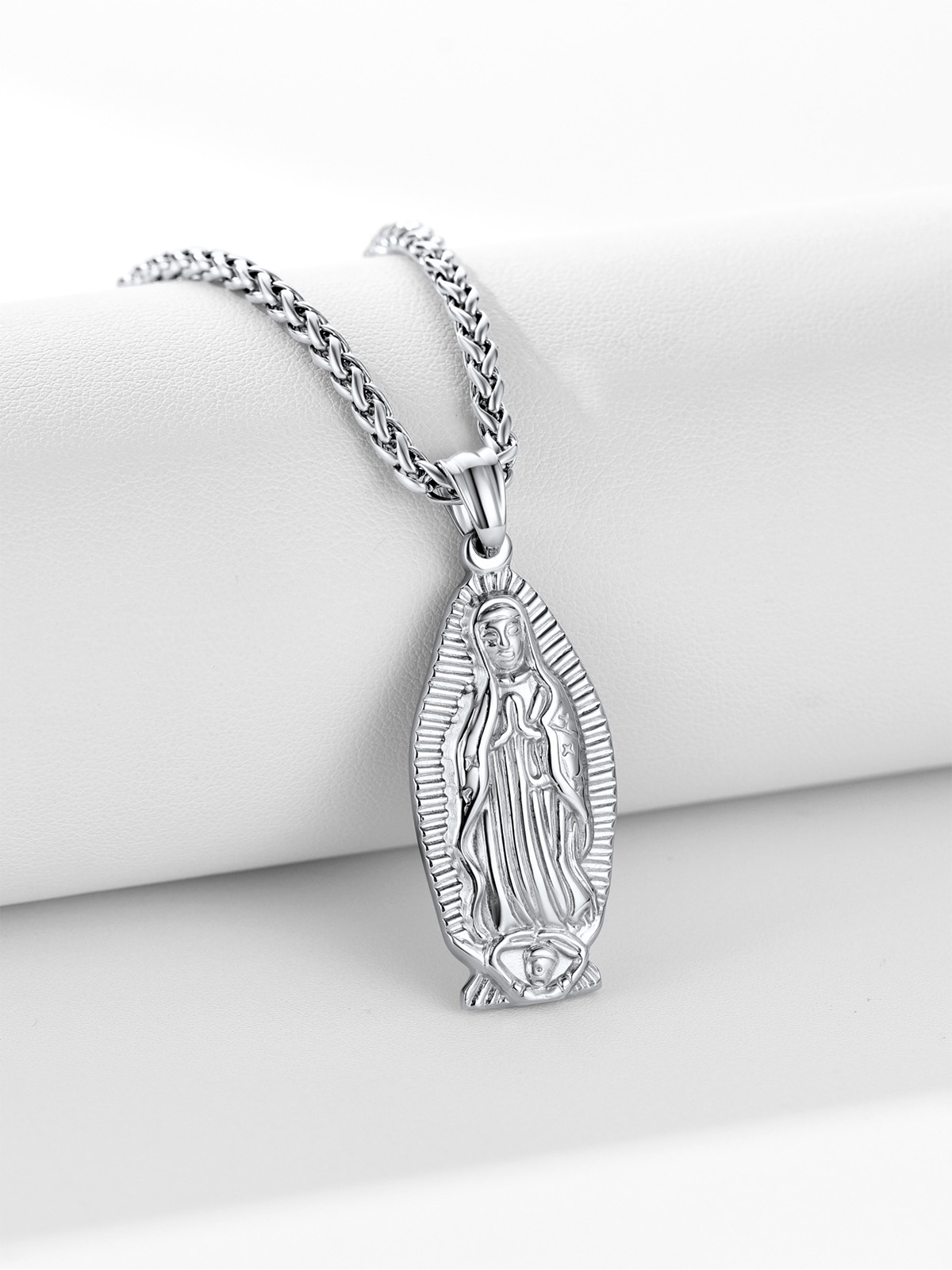 Virgin Mary Pendant Lady of Guadalupe Necklace in Stainless