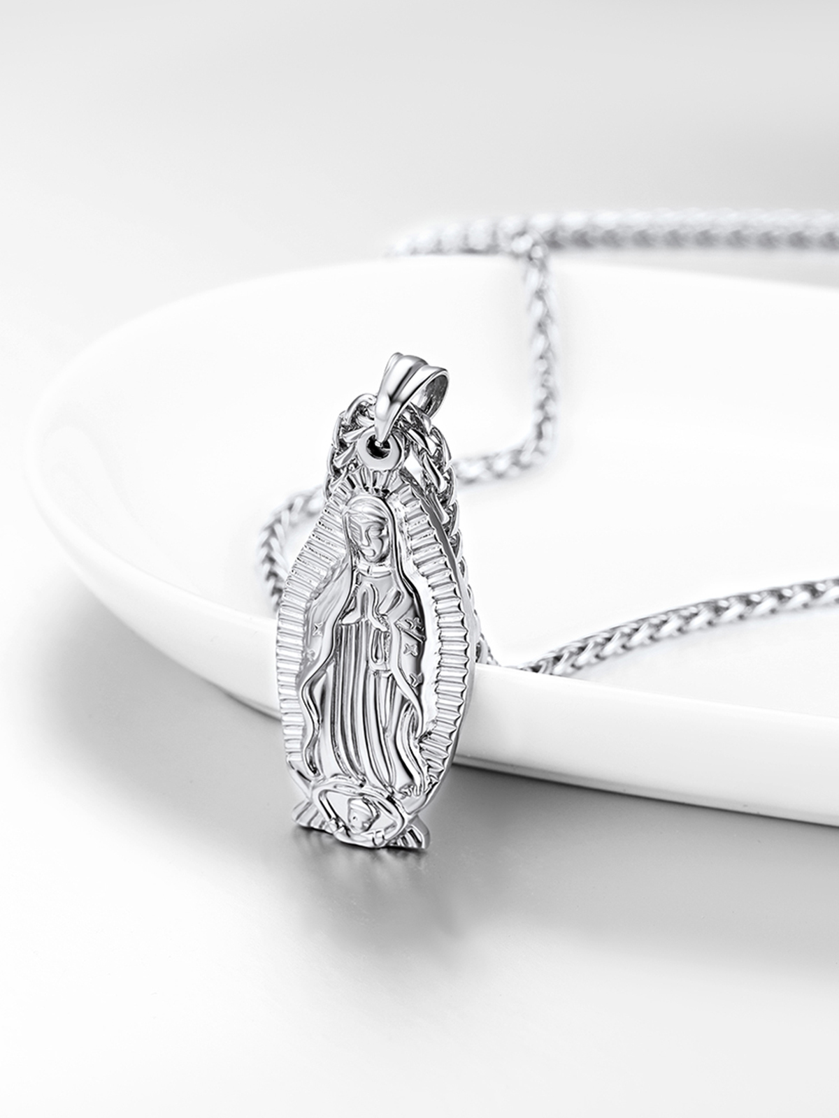 Virgin Mary Pendant Lady of Guadalupe Necklace in Stainless