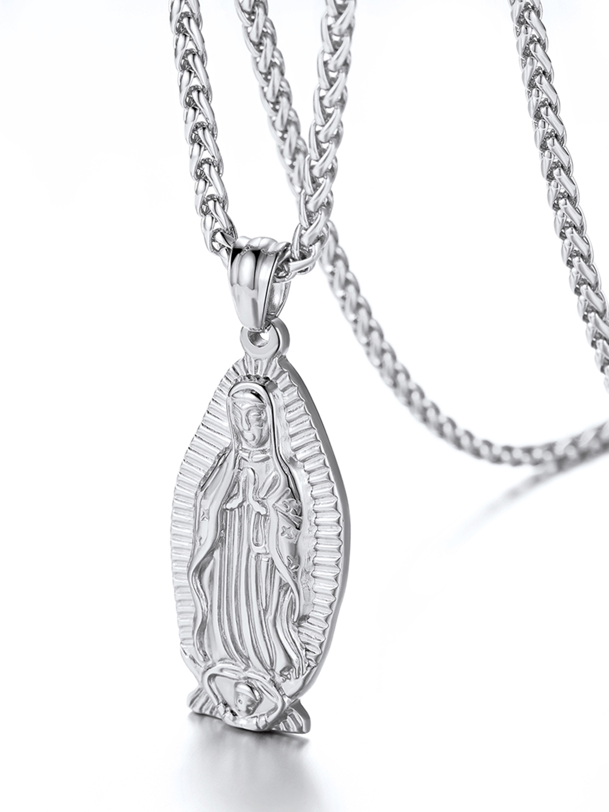Virgin Mary Pendant Lady of Guadalupe Necklace in Stainless