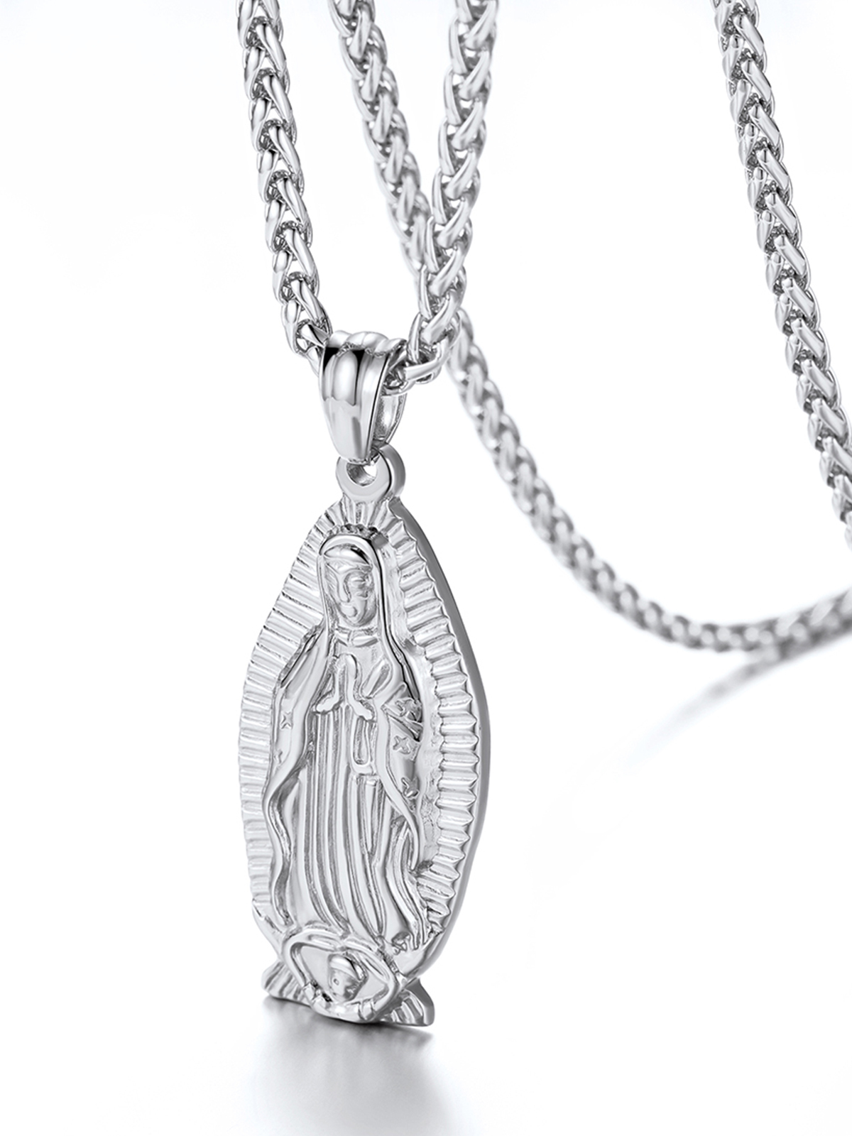Virgin Mary Pendant Lady of Guadalupe Necklace in Stainless