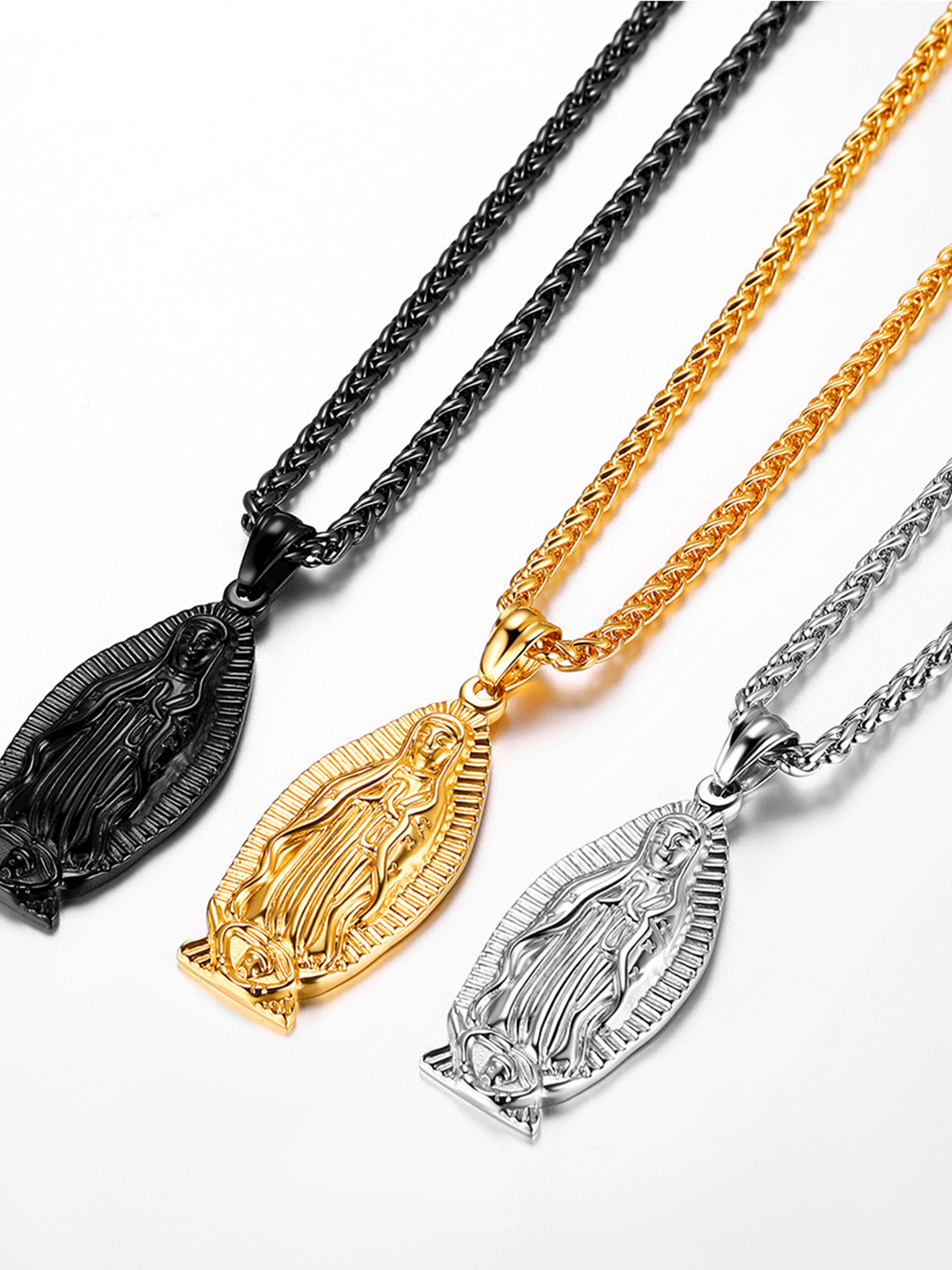Virgin Mary Pendant Lady of Guadalupe Necklace in 18K Gold Plated