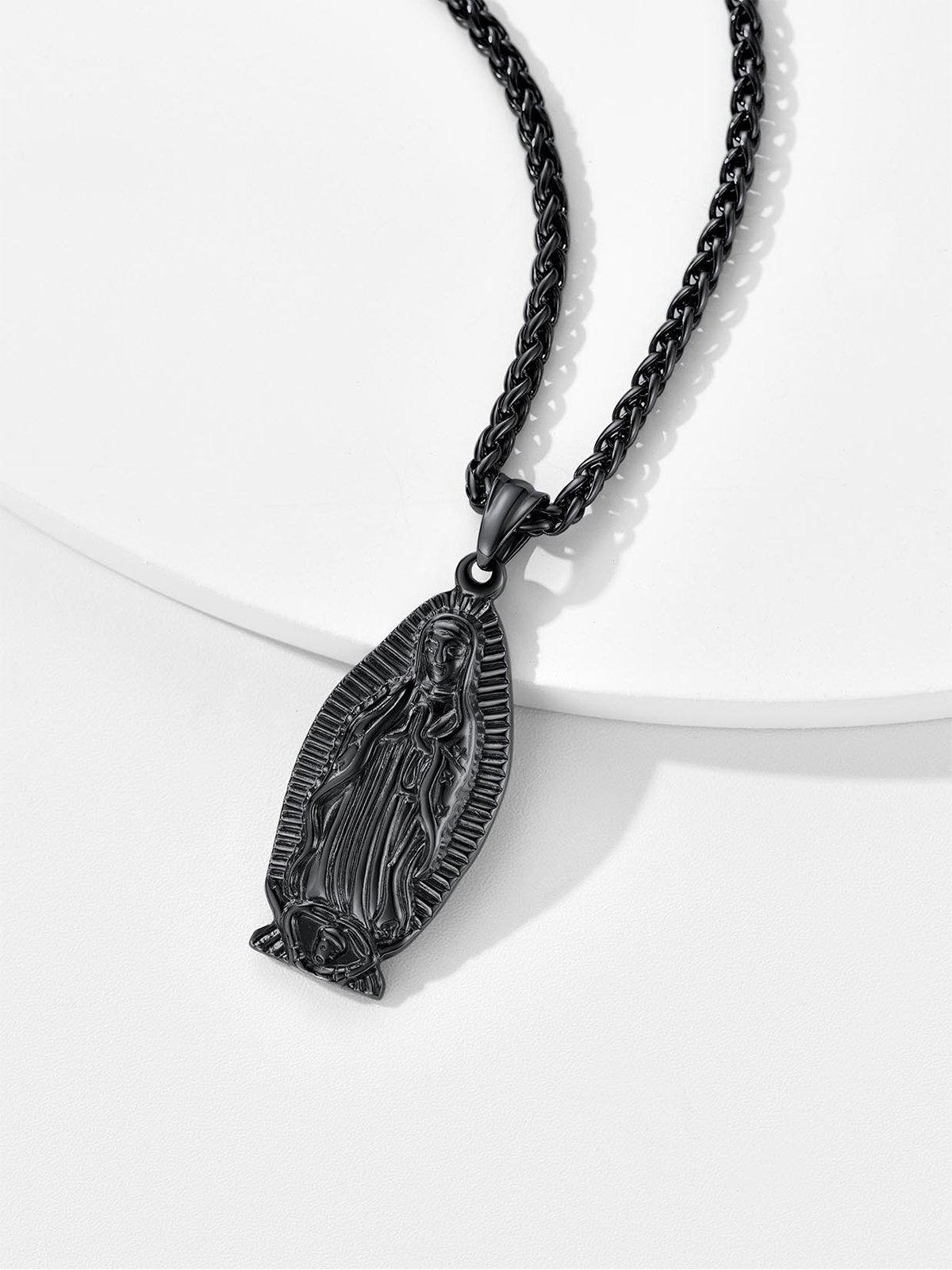 Virgin Mary Pendant Lady of Guadalupe Necklace in Black Plated