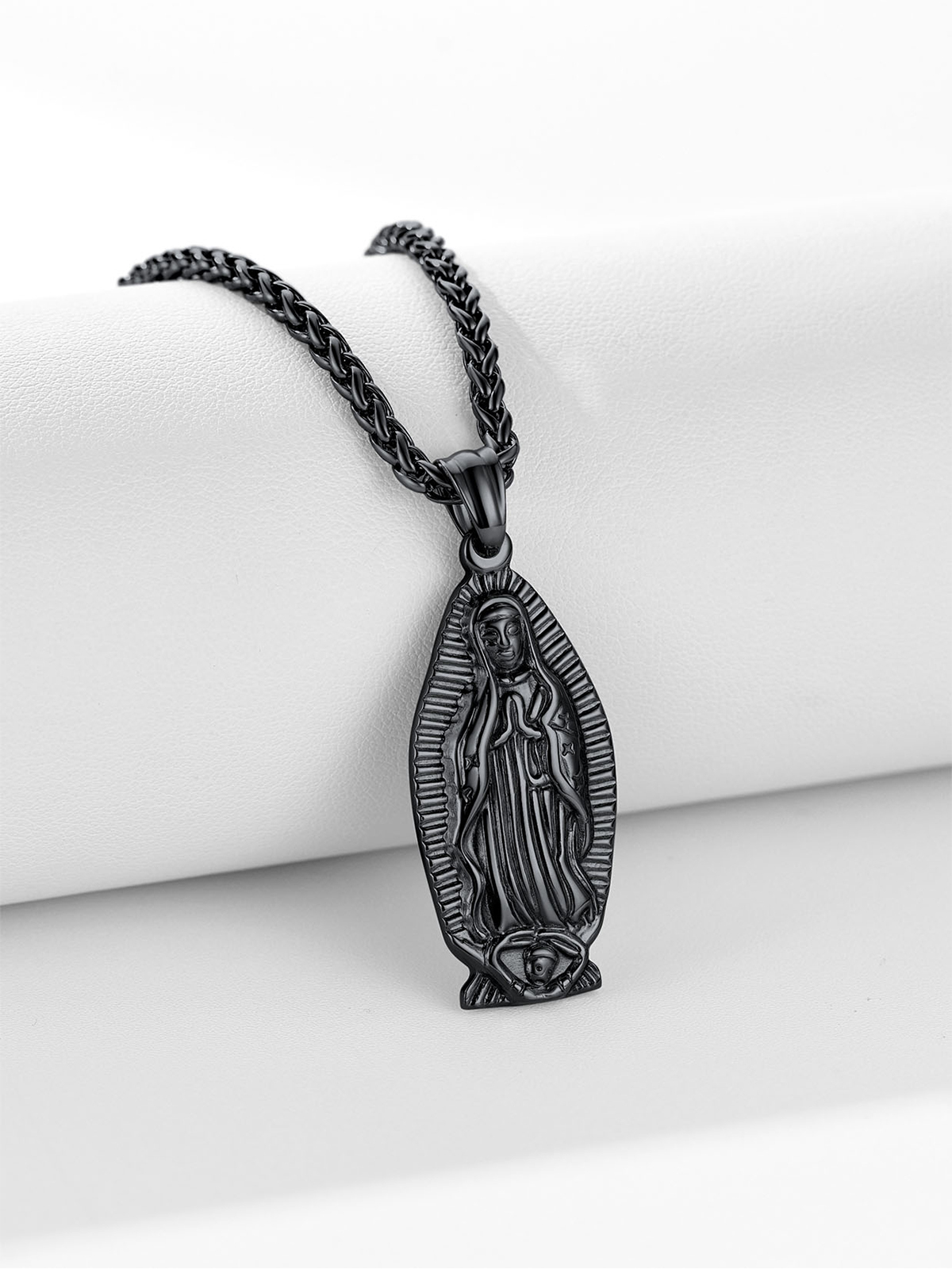 Virgin Mary Pendant Lady of Guadalupe Necklace in Black Plated