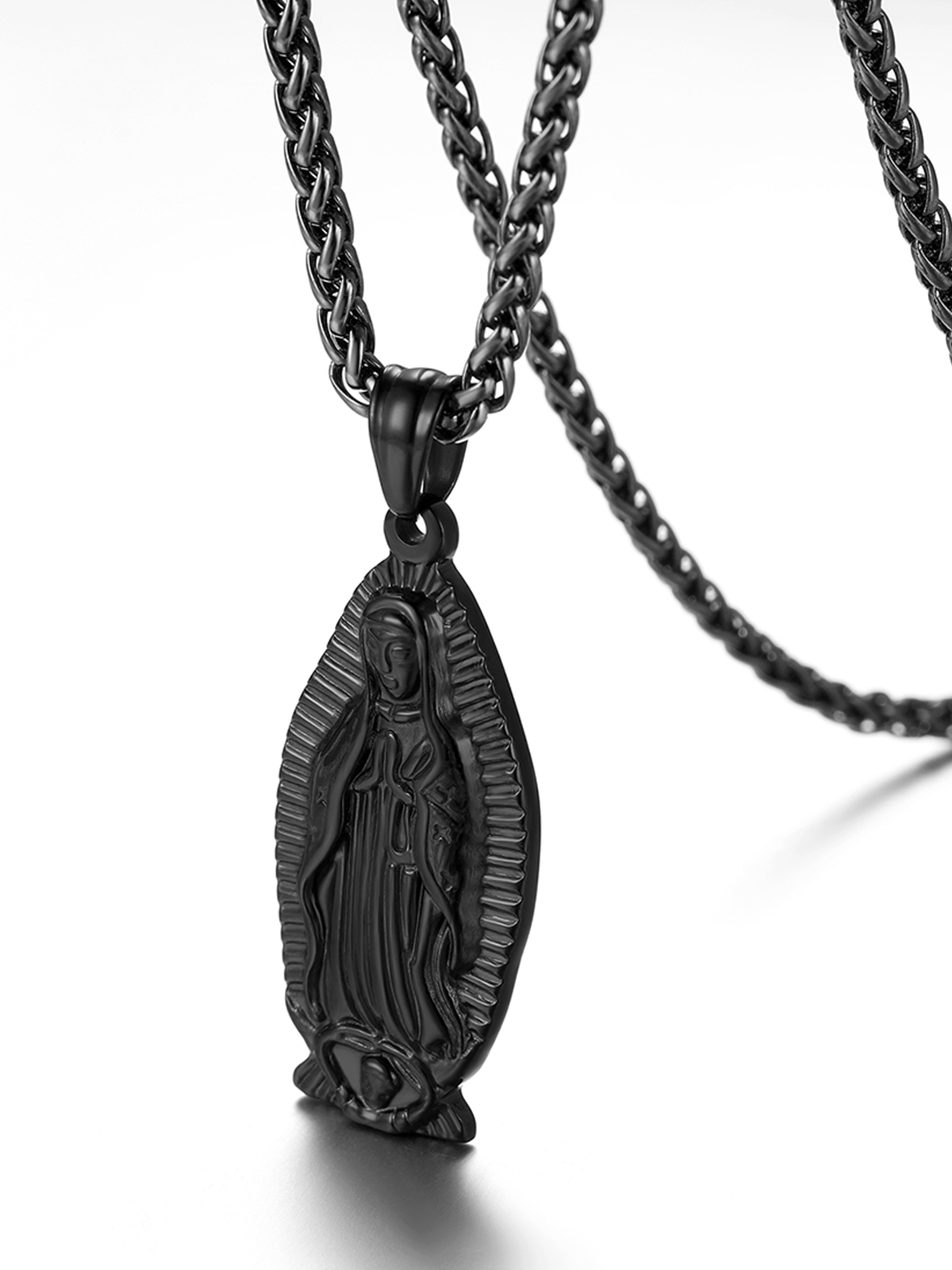 Virgin Mary Pendant Lady of Guadalupe Necklace in Black Plated