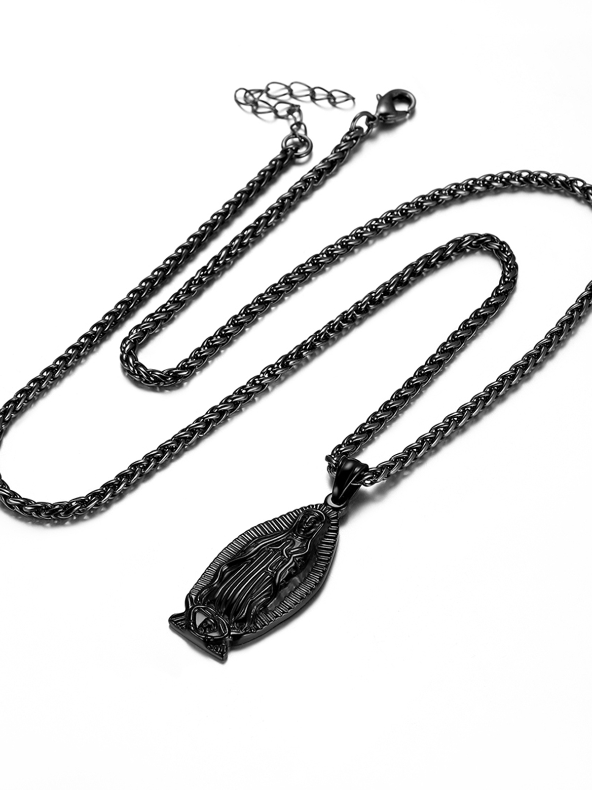 Virgin Mary Pendant Lady of Guadalupe Necklace in Black Plated