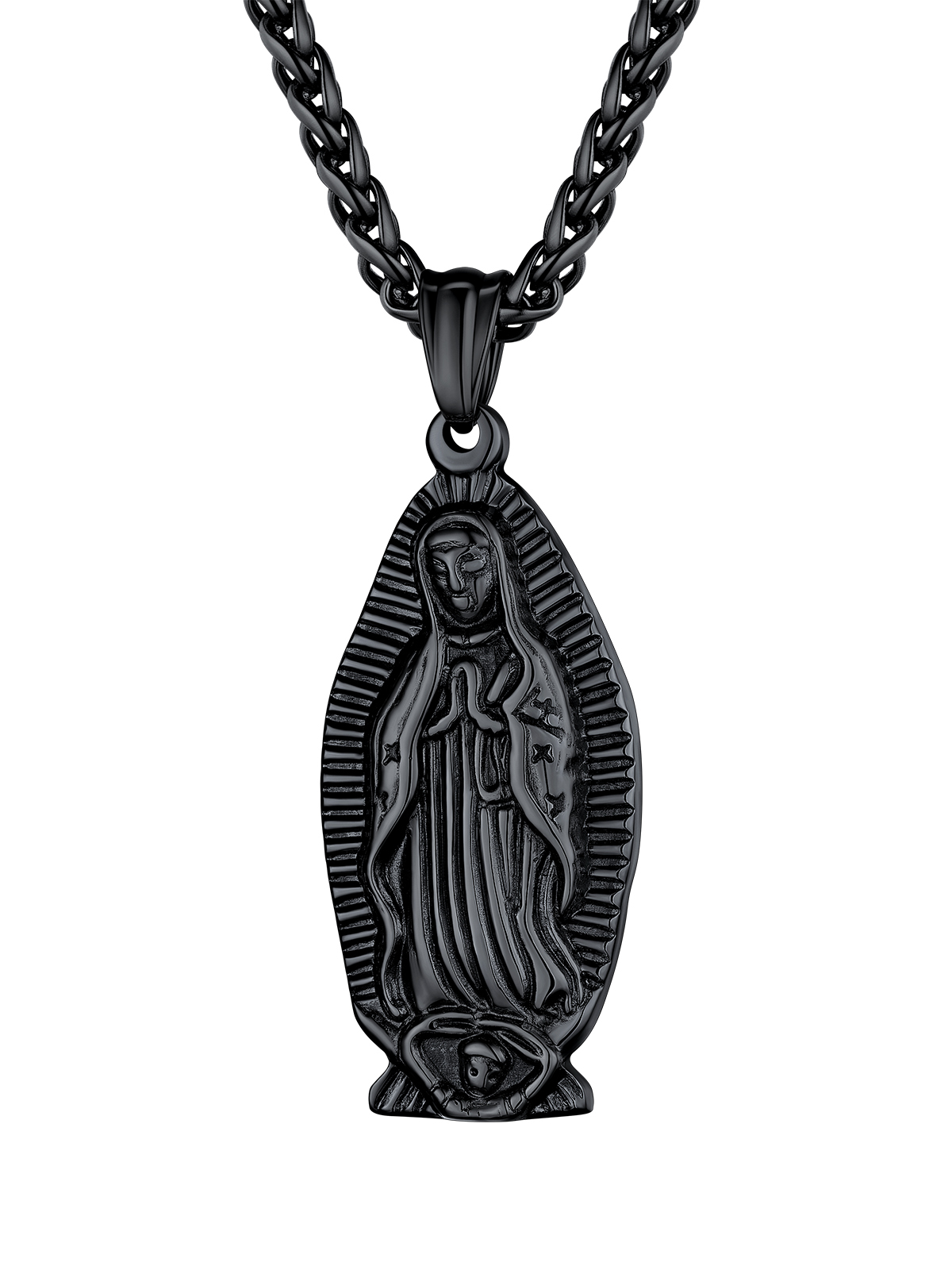Virgin Mary Pendant Lady of Guadalupe Necklace in Black Plated