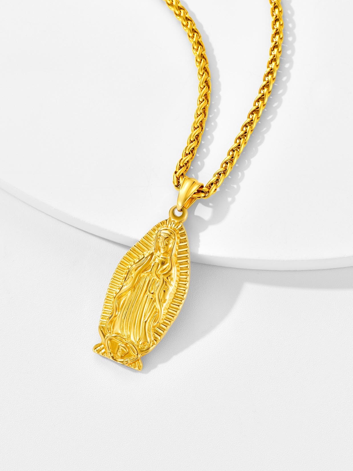 Virgin Mary Pendant Lady of Guadalupe Necklace in 18K Gold Plated
