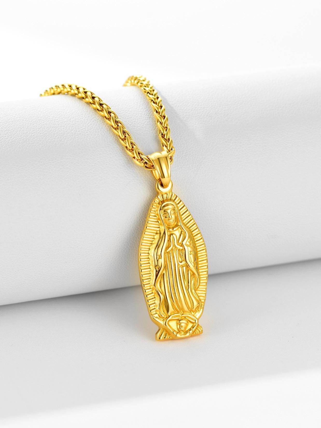 Virgin Mary Pendant Lady of Guadalupe Necklace in 18K Gold Plated