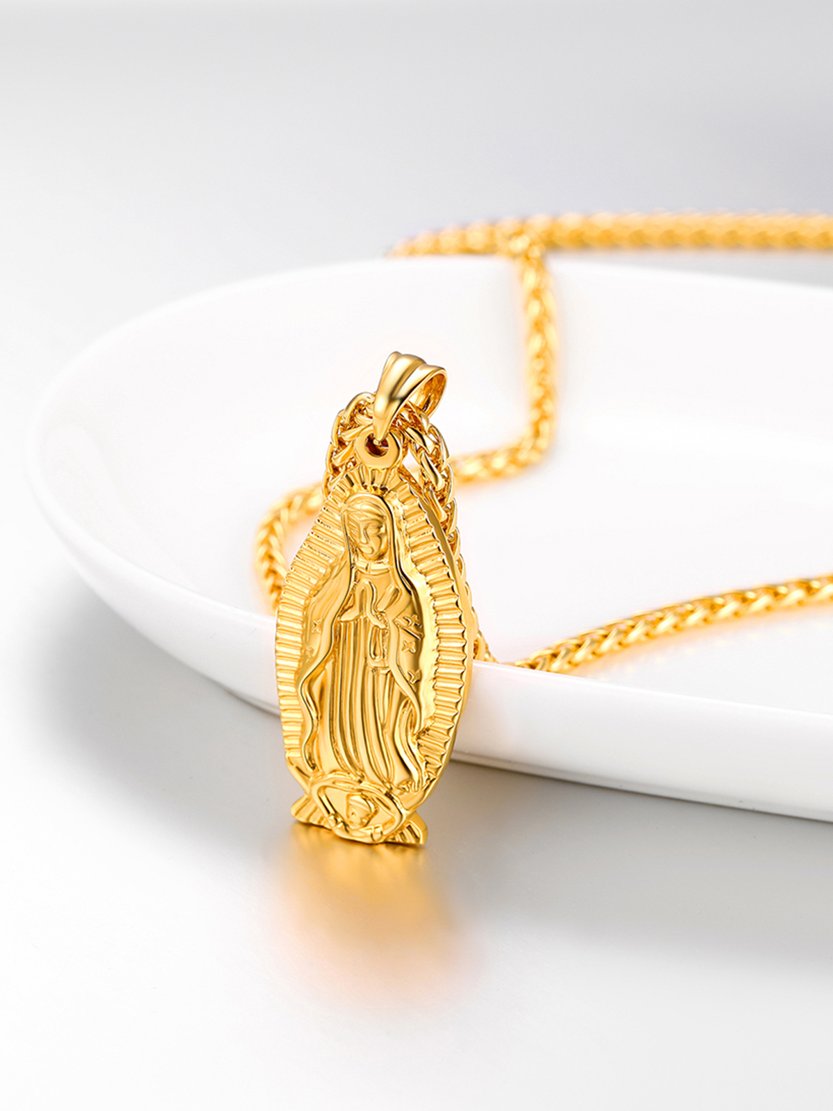 Virgin Mary Pendant Lady of Guadalupe Necklace in 18K Gold Plated